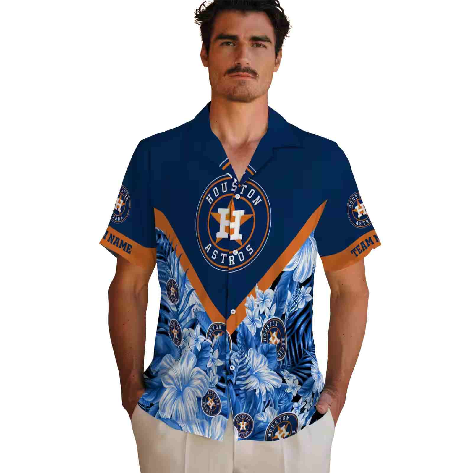 personalized houston astros floral chevron blue hawaiian shirt fashion forward