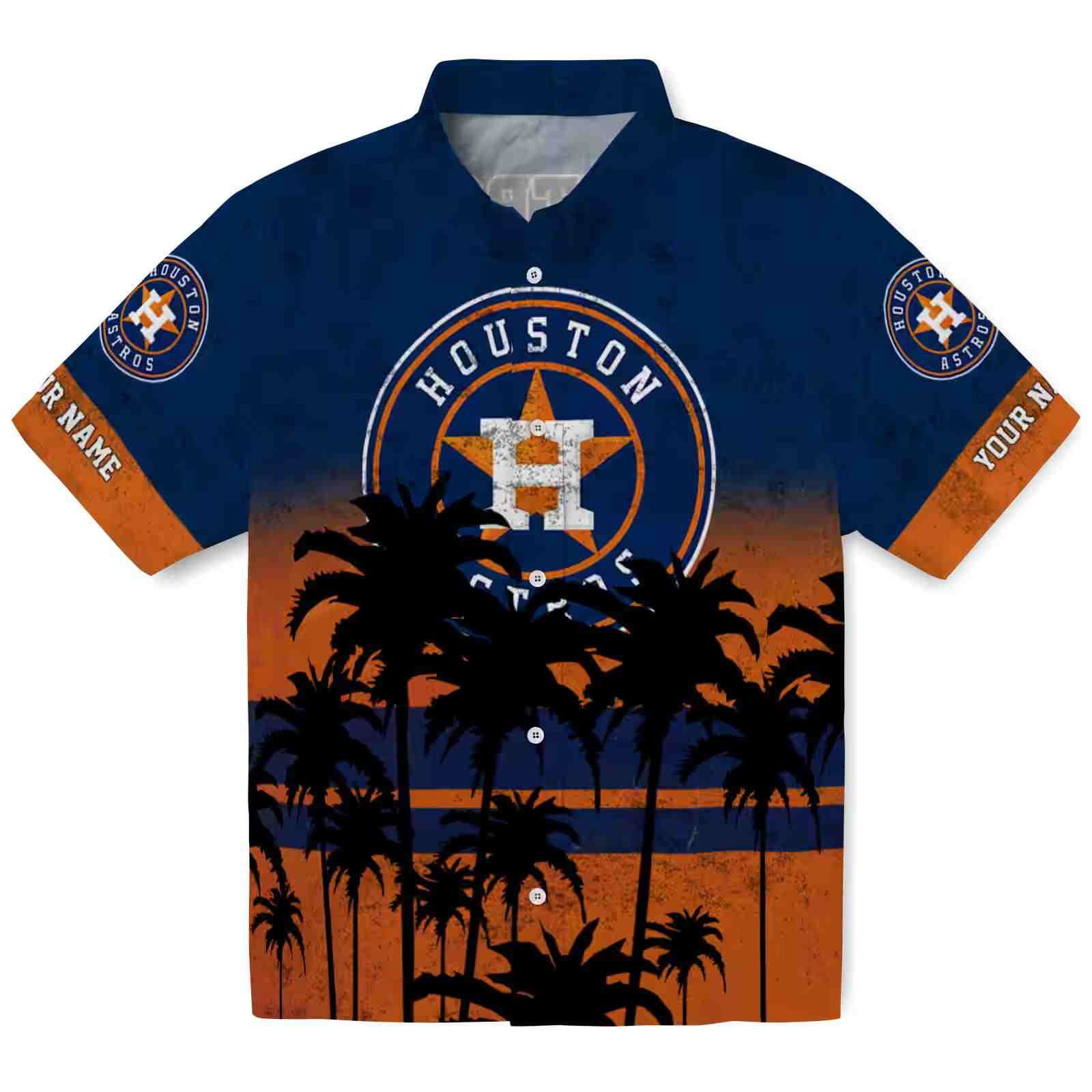 Personalized Houston Astros Sunset Pattern Blue Black Hawaiian Shirt