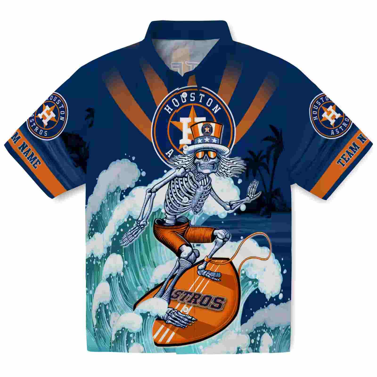 Personalized Houston Astros Surfing Skeleton Blue Hawaiian Shirt