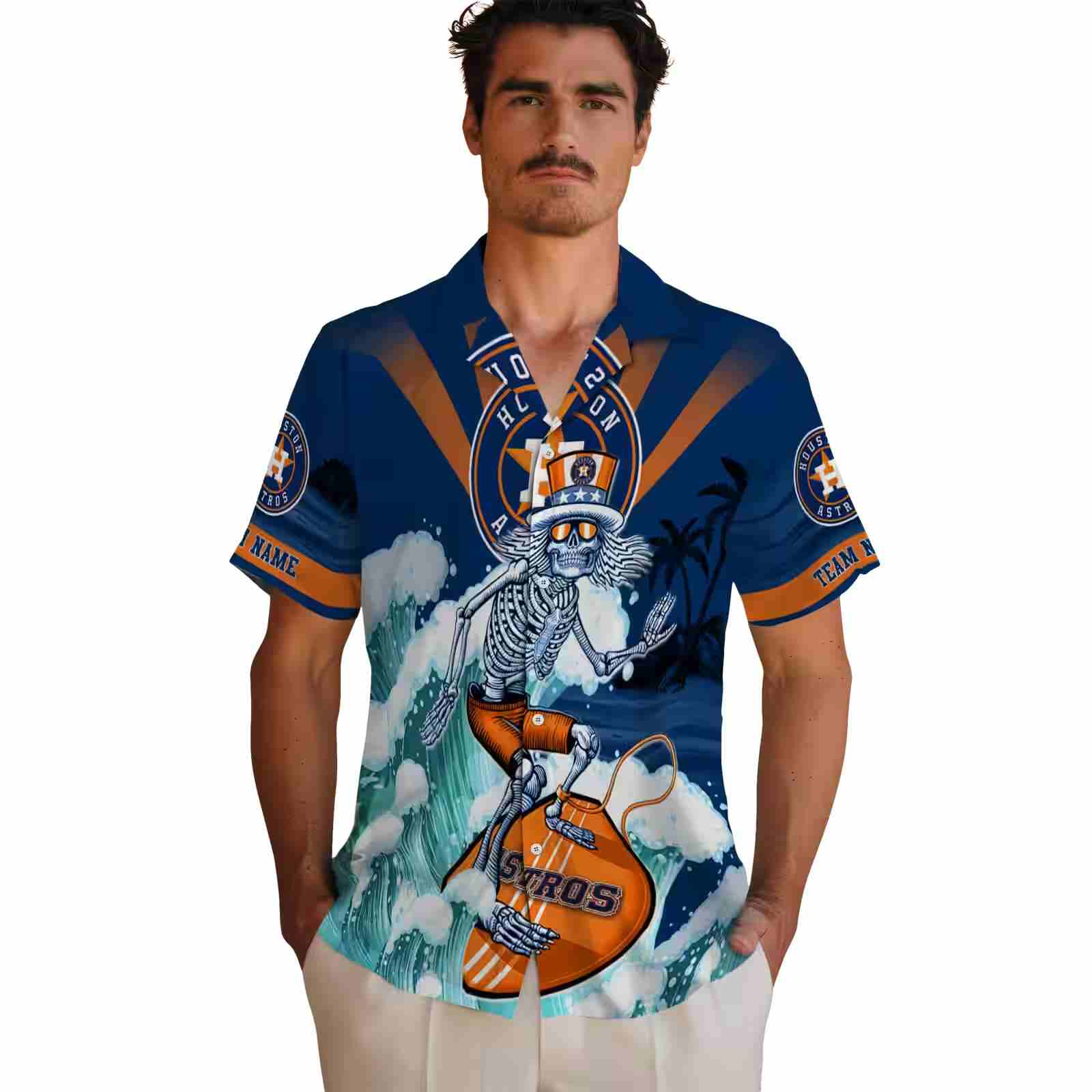 personalized houston astros surfing skeleton blue hawaiian shirt fashion forward