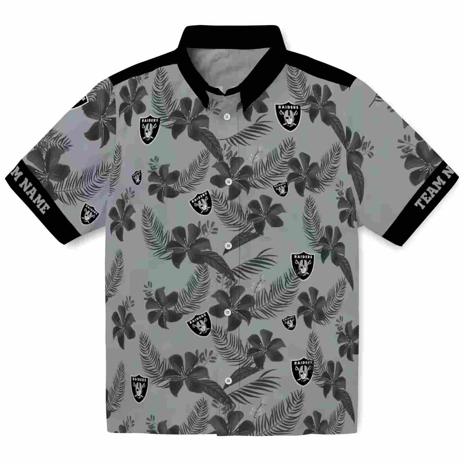 Personalized Las Vegas Raiders Botanical Print Silver Hawaiian Shirt