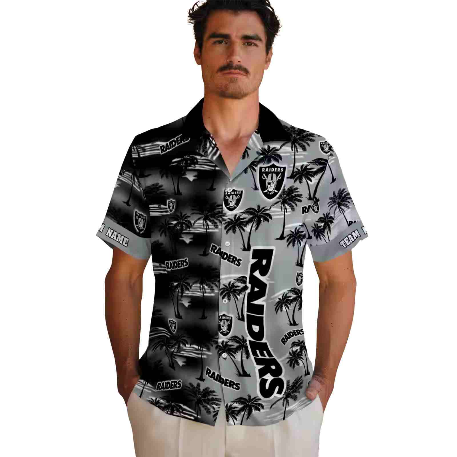 personalized las vegas raiders palm silhouettes black hawaiian shirt fashion forward