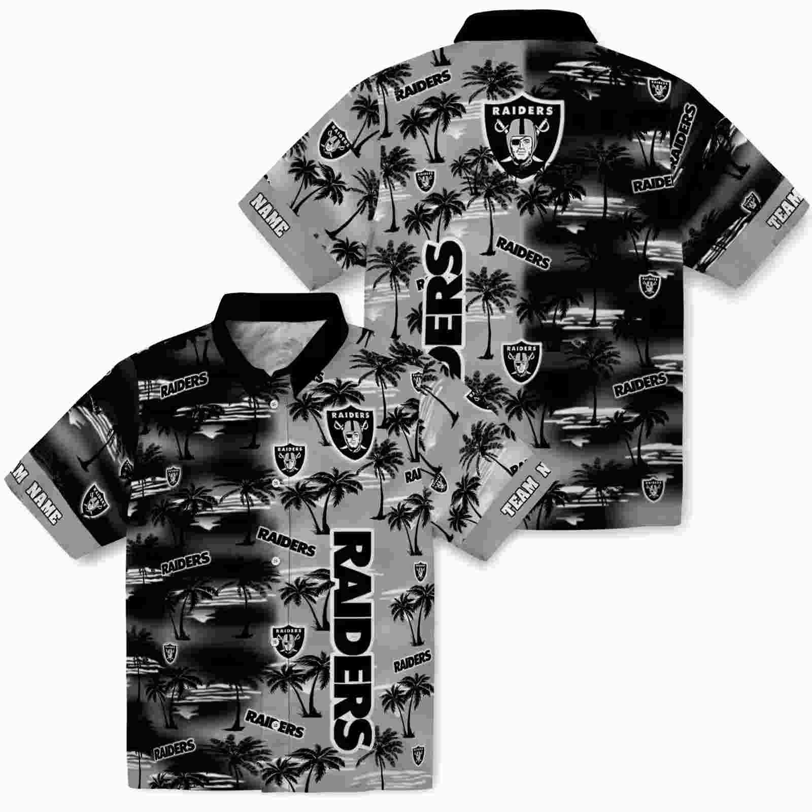 personalized las vegas raiders palm silhouettes black hawaiian shirt high quality