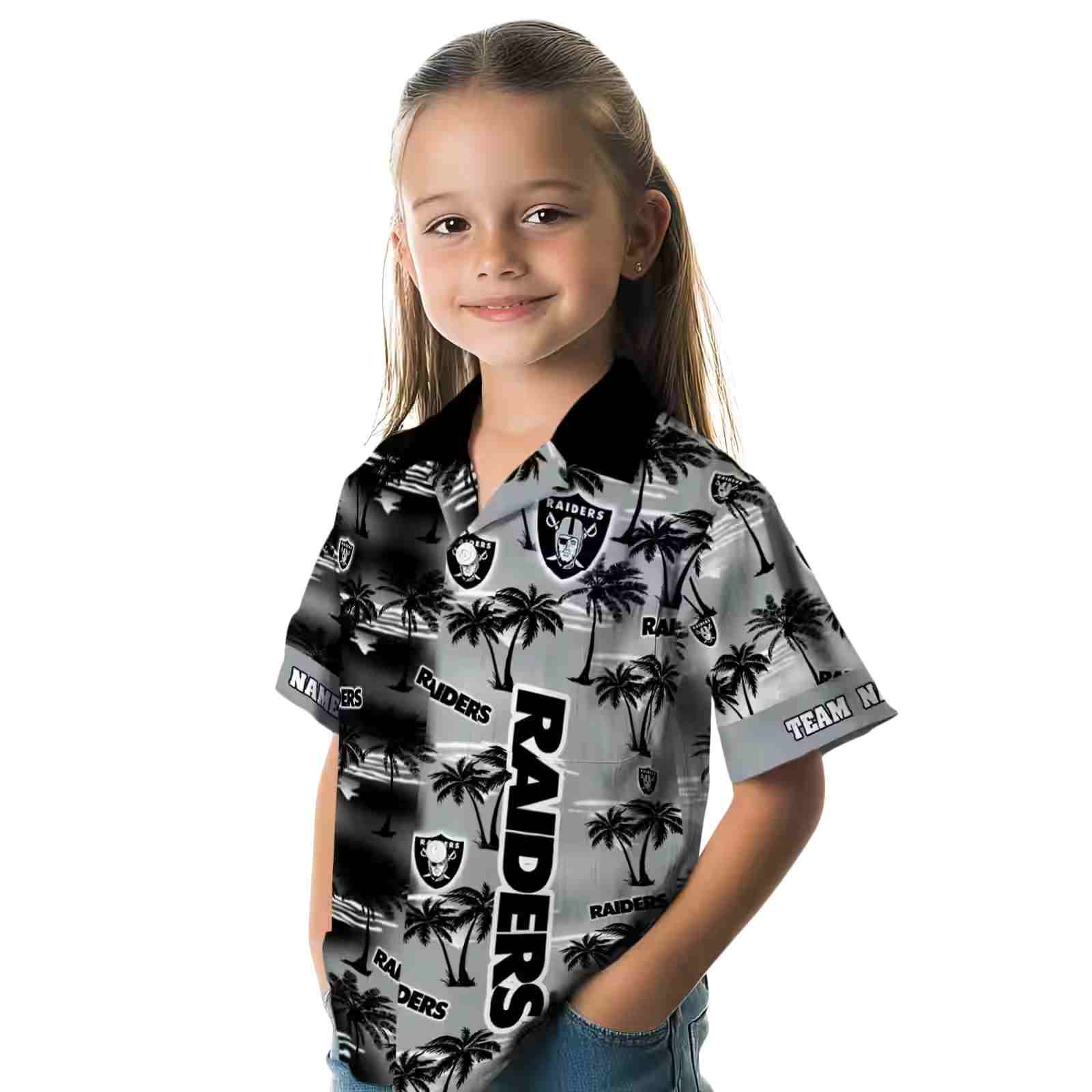 personalized las vegas raiders palm silhouettes black hawaiian shirt premium grade