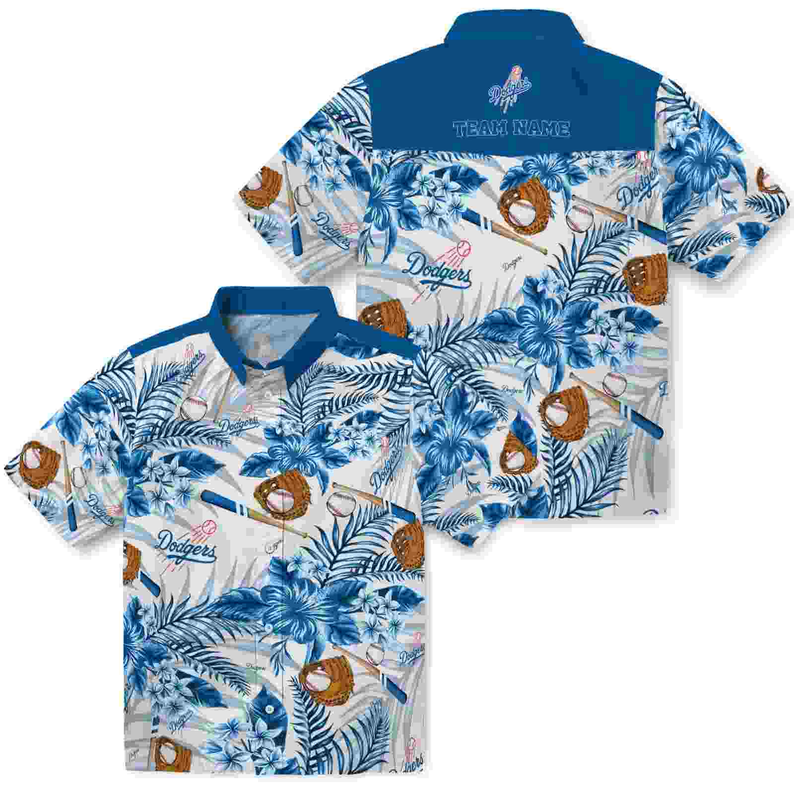 personalized los angeles dodgers floral baseball blue white hawaiian shirt high quality