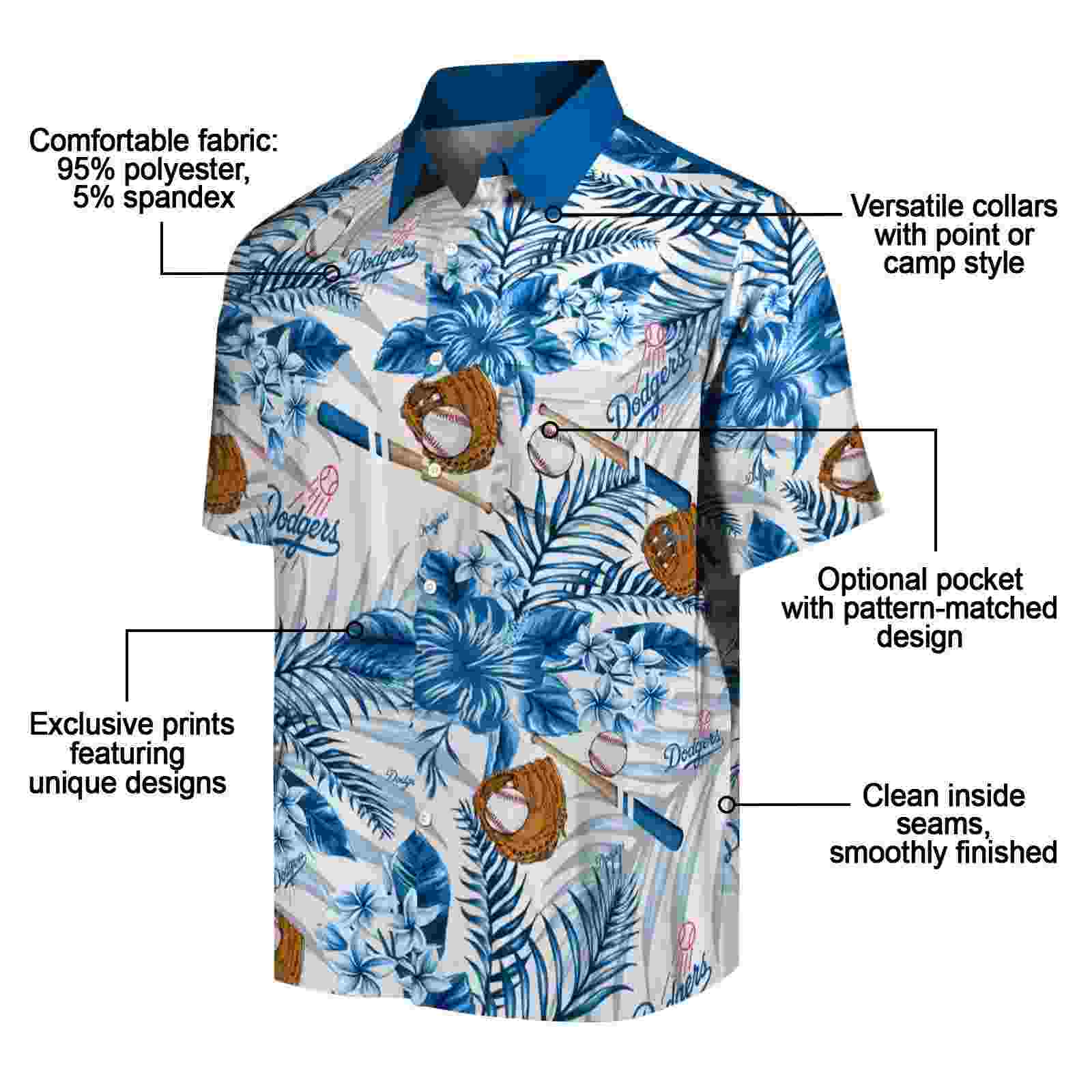 personalized los angeles dodgers floral baseball blue white hawaiian shirt new arrival