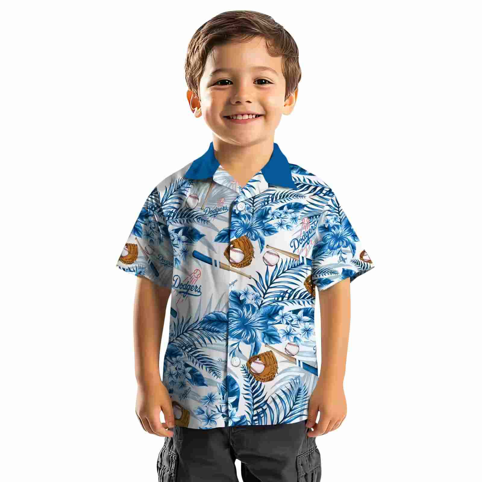 personalized los angeles dodgers floral baseball blue white hawaiian shirt top rated