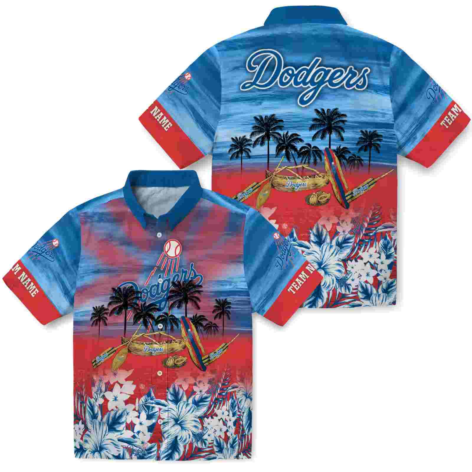 personalized los angeles dodgers tropical canoe blue hawaiian shirt high quality