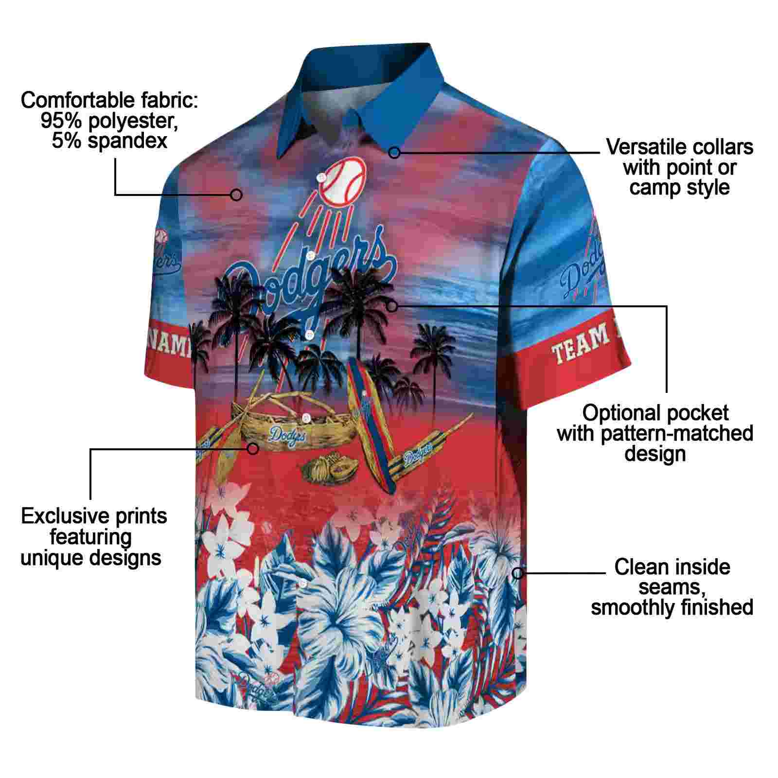 personalized los angeles dodgers tropical canoe blue hawaiian shirt new arrival