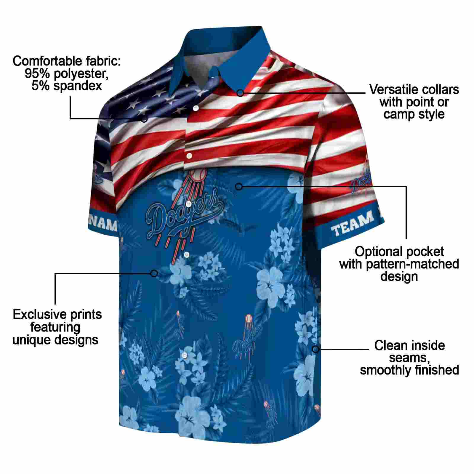 personalized los angeles dodgers us flag hibiscus blue hawaiian shirt new arrival