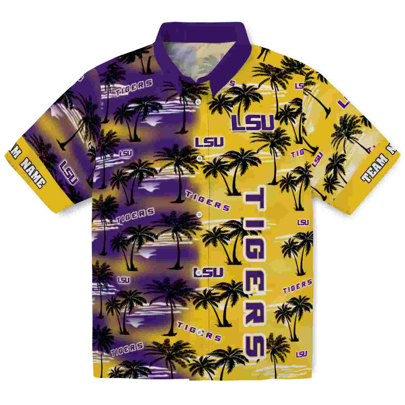 Personalized LSU Tigers Palm Silhouettes Purple Hawaiian Shirt