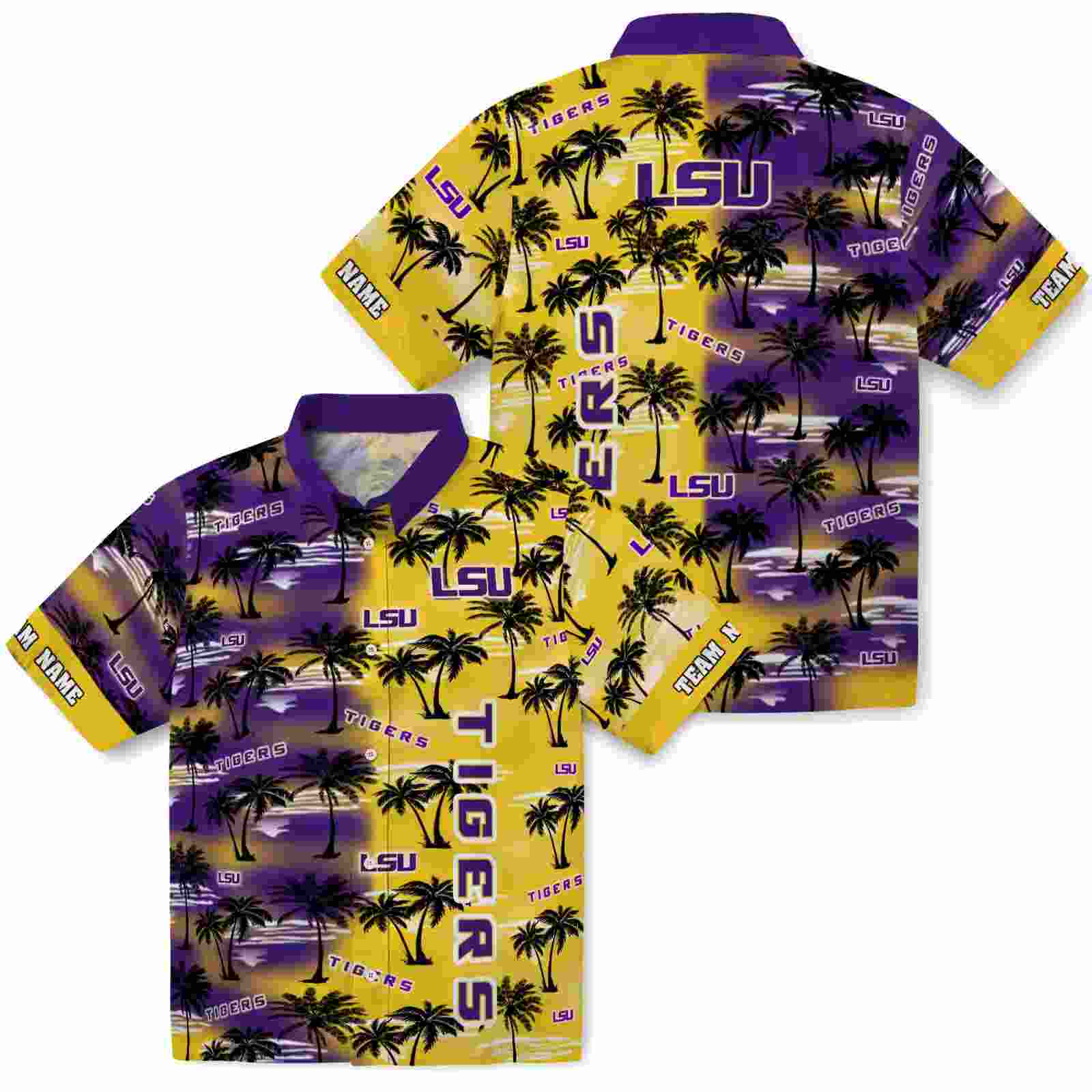 personalized lsu tigers palm silhouettes purple hawaiian shirt high quality