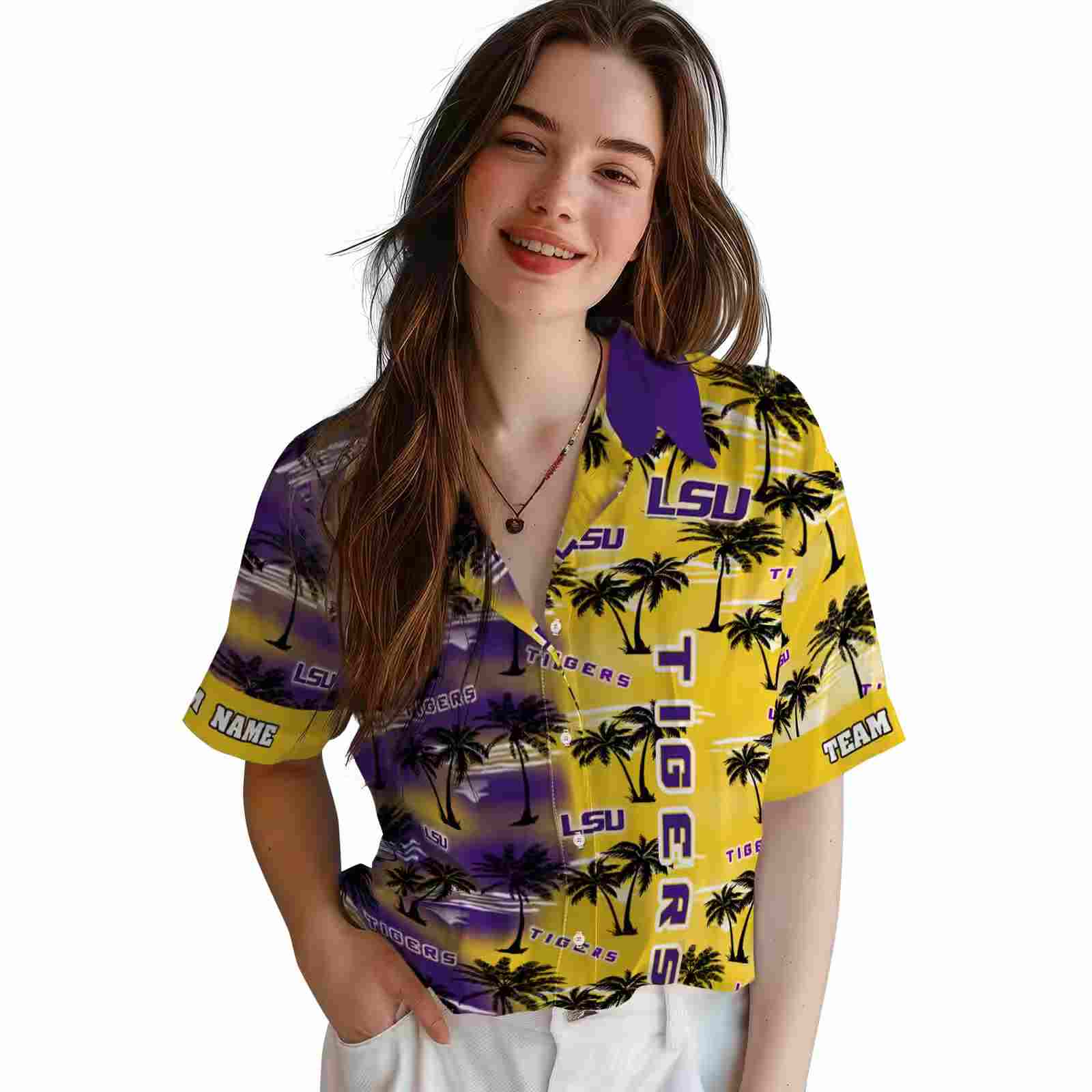 personalized lsu tigers palm silhouettes purple hawaiian shirt latest model