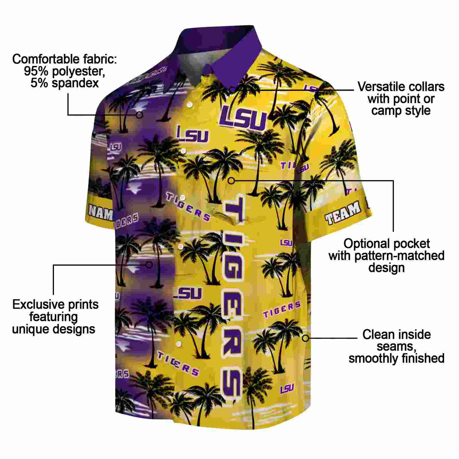 personalized lsu tigers palm silhouettes purple hawaiian shirt new arrival