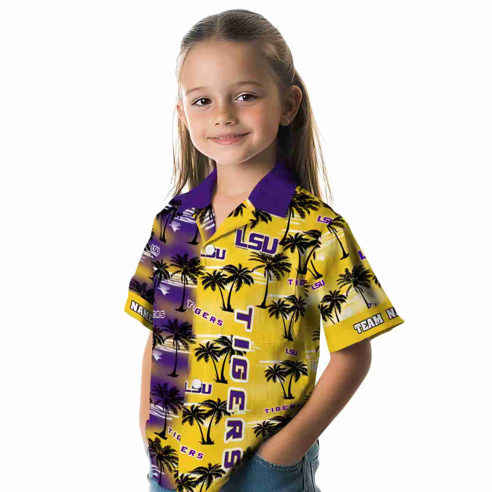 personalized lsu tigers palm silhouettes purple hawaiian shirt premium grade