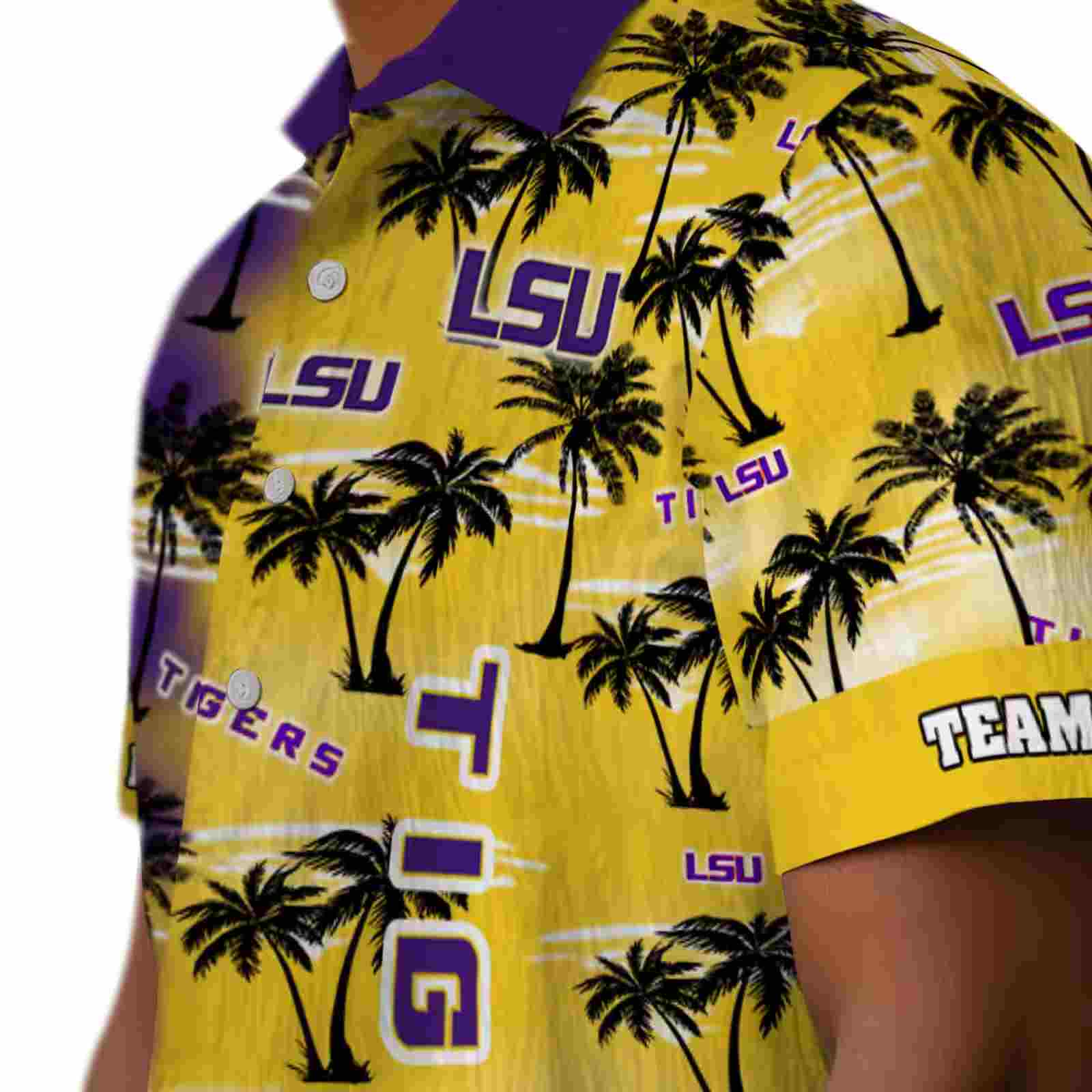 personalized lsu tigers palm silhouettes purple hawaiian shirt trendy