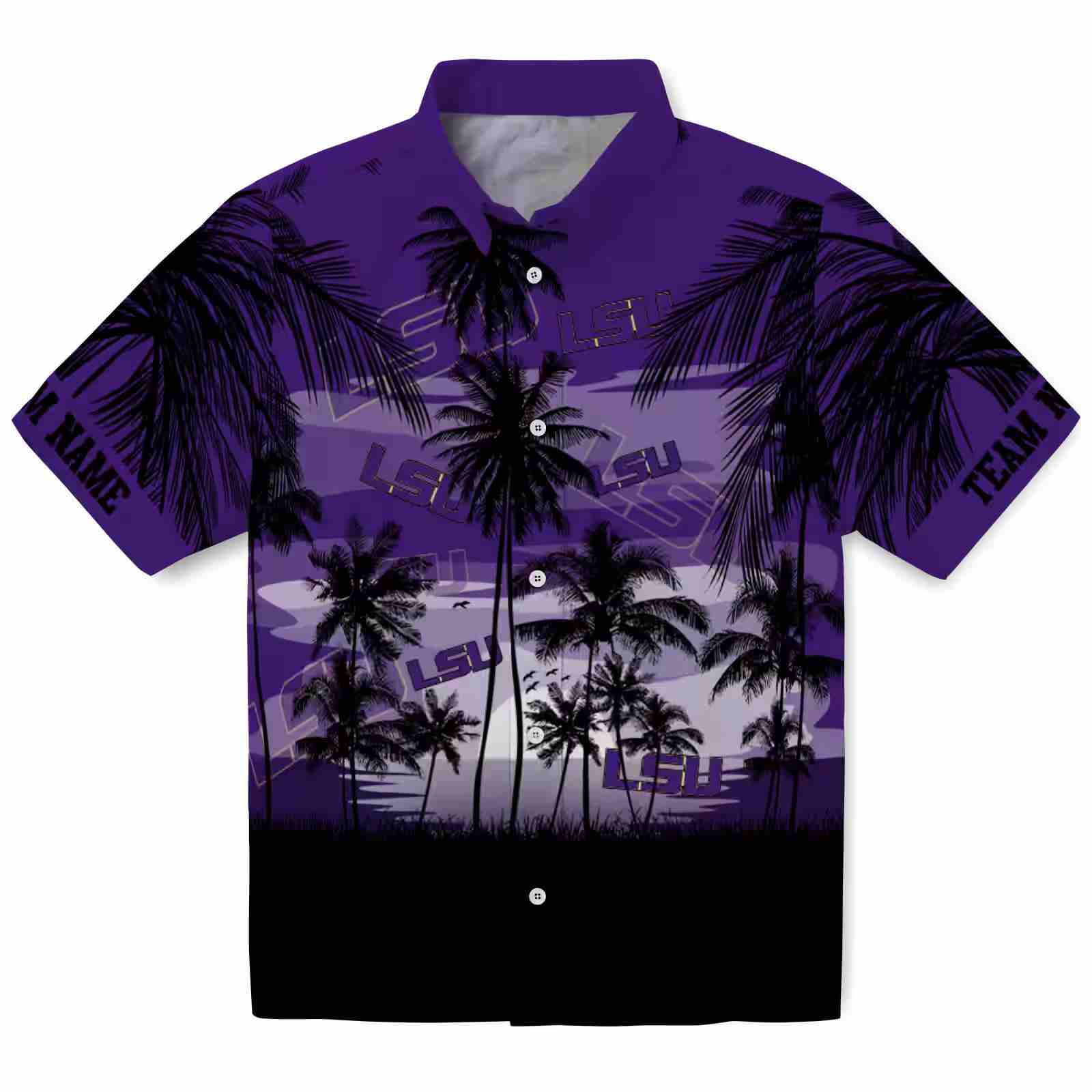 Personalized LSU Tigers Sunset Scene Purple Black Hawaiian Shirt