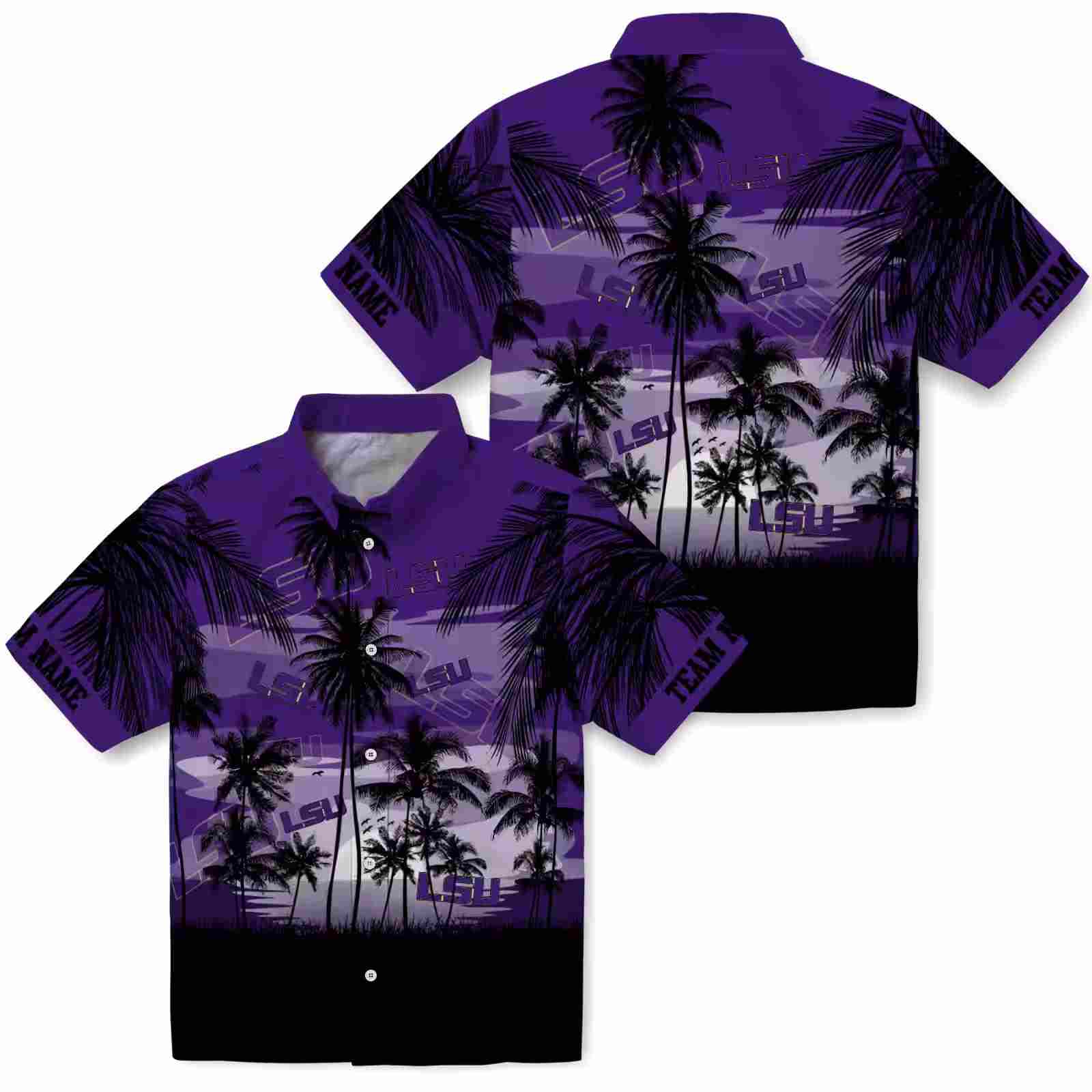 personalized lsu tigers sunset scene purple black hawaiian shirt high quality