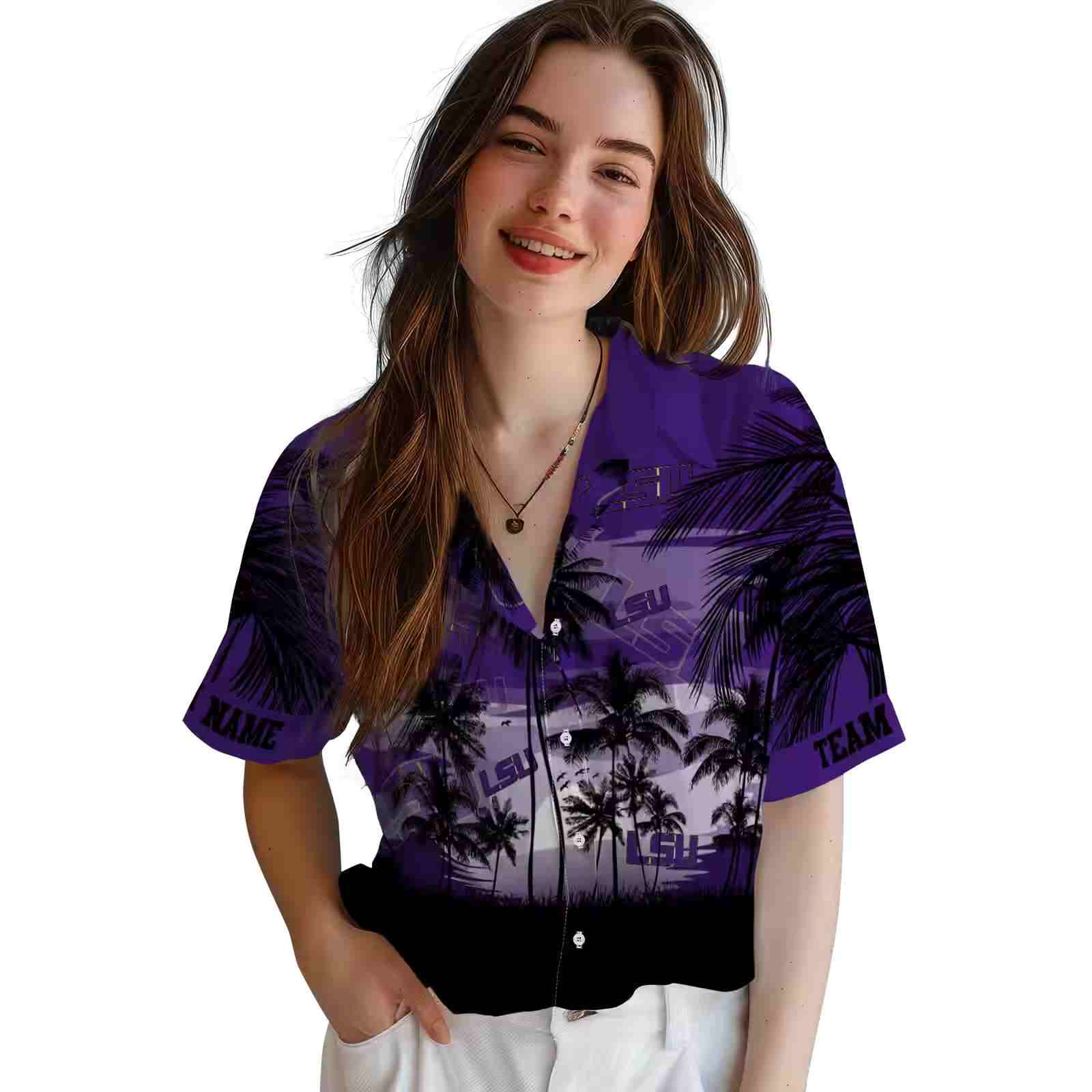 personalized lsu tigers sunset scene purple black hawaiian shirt latest model