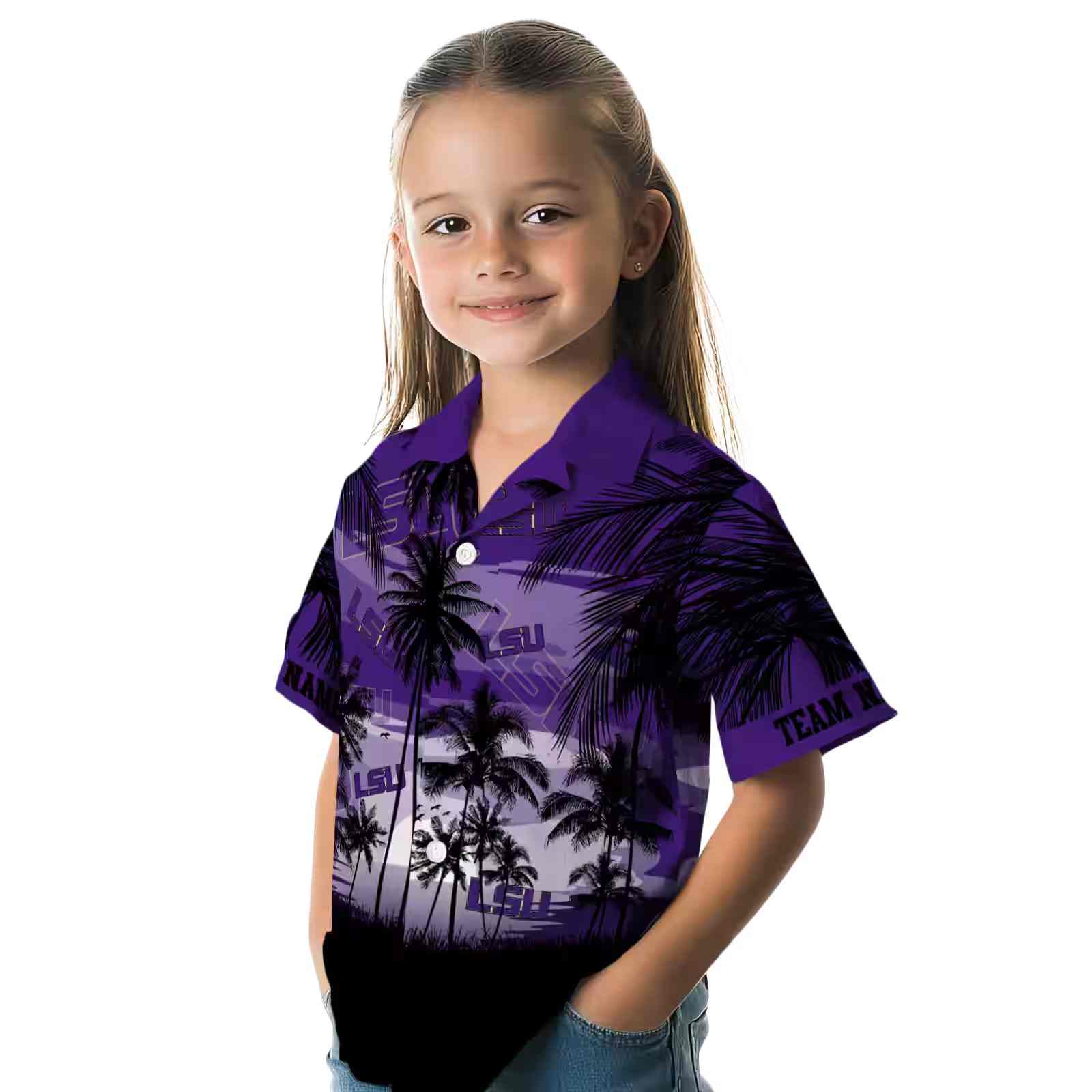 personalized lsu tigers sunset scene purple black hawaiian shirt premium grade