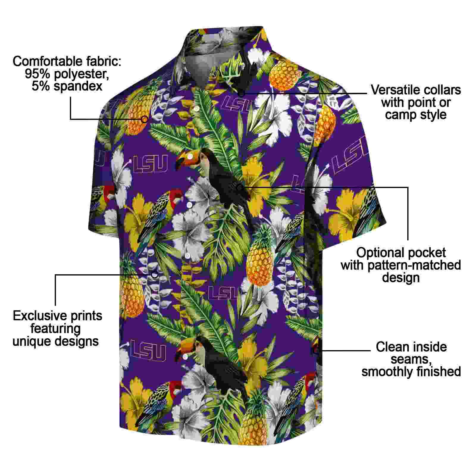 personalized lsu tigers tropical toucan purple green hawaiian shirt new arrival