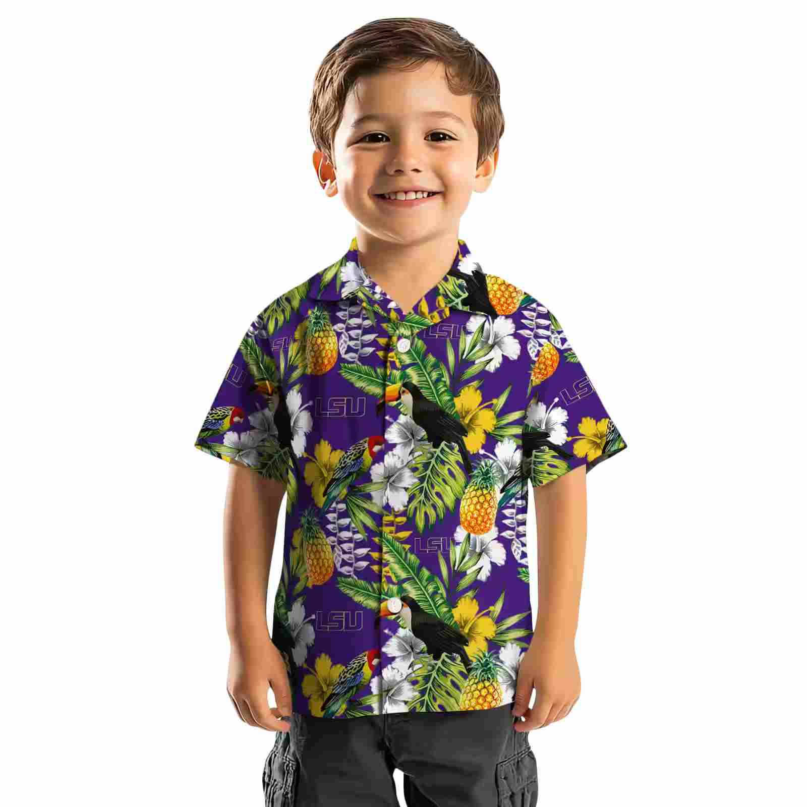 personalized lsu tigers tropical toucan purple green hawaiian shirt top rated