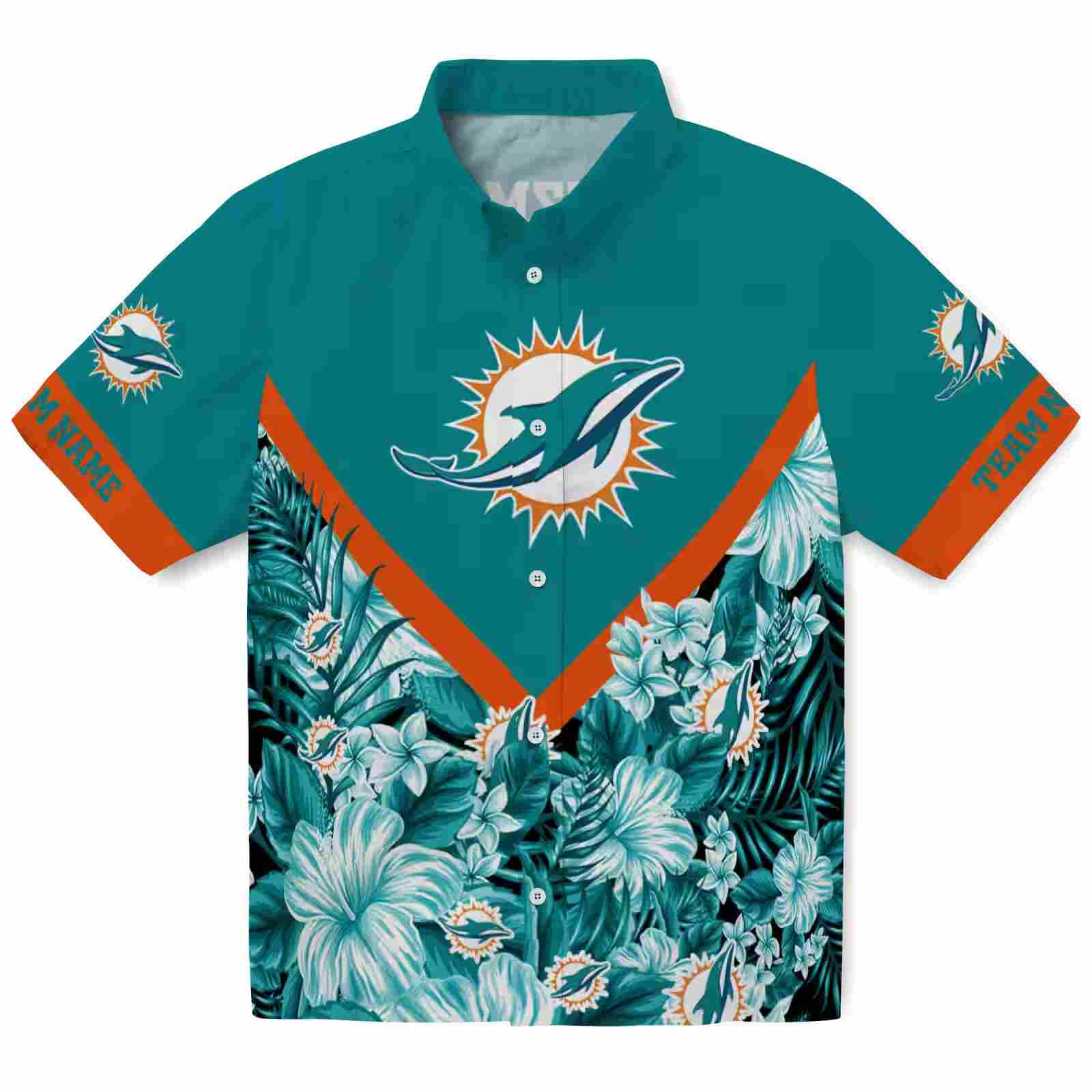 Personalized Miami Dolphins Floral Chevron Aqua Hawaiian Shirt