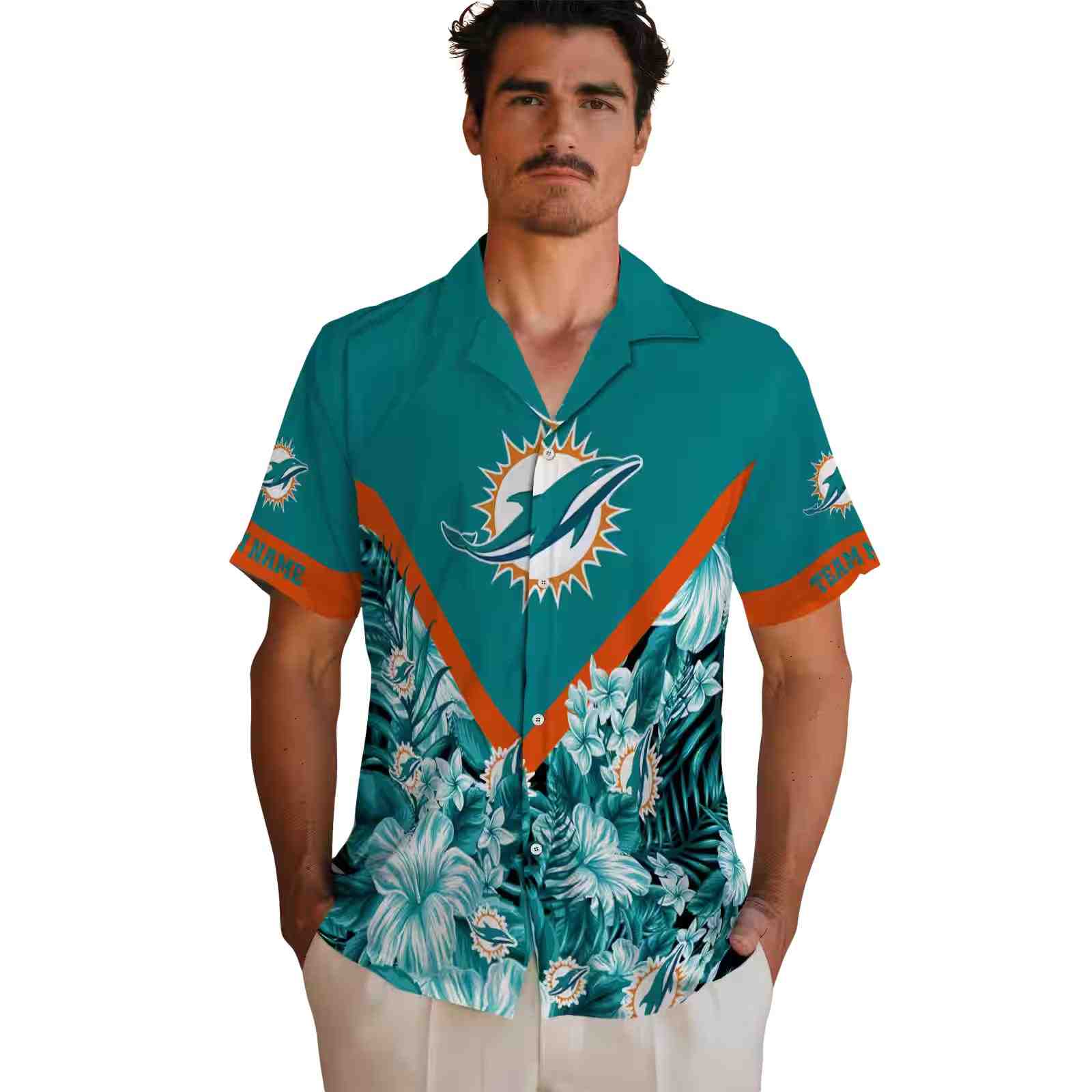 personalized miami dolphins floral chevron aqua hawaiian shirt fashion forward