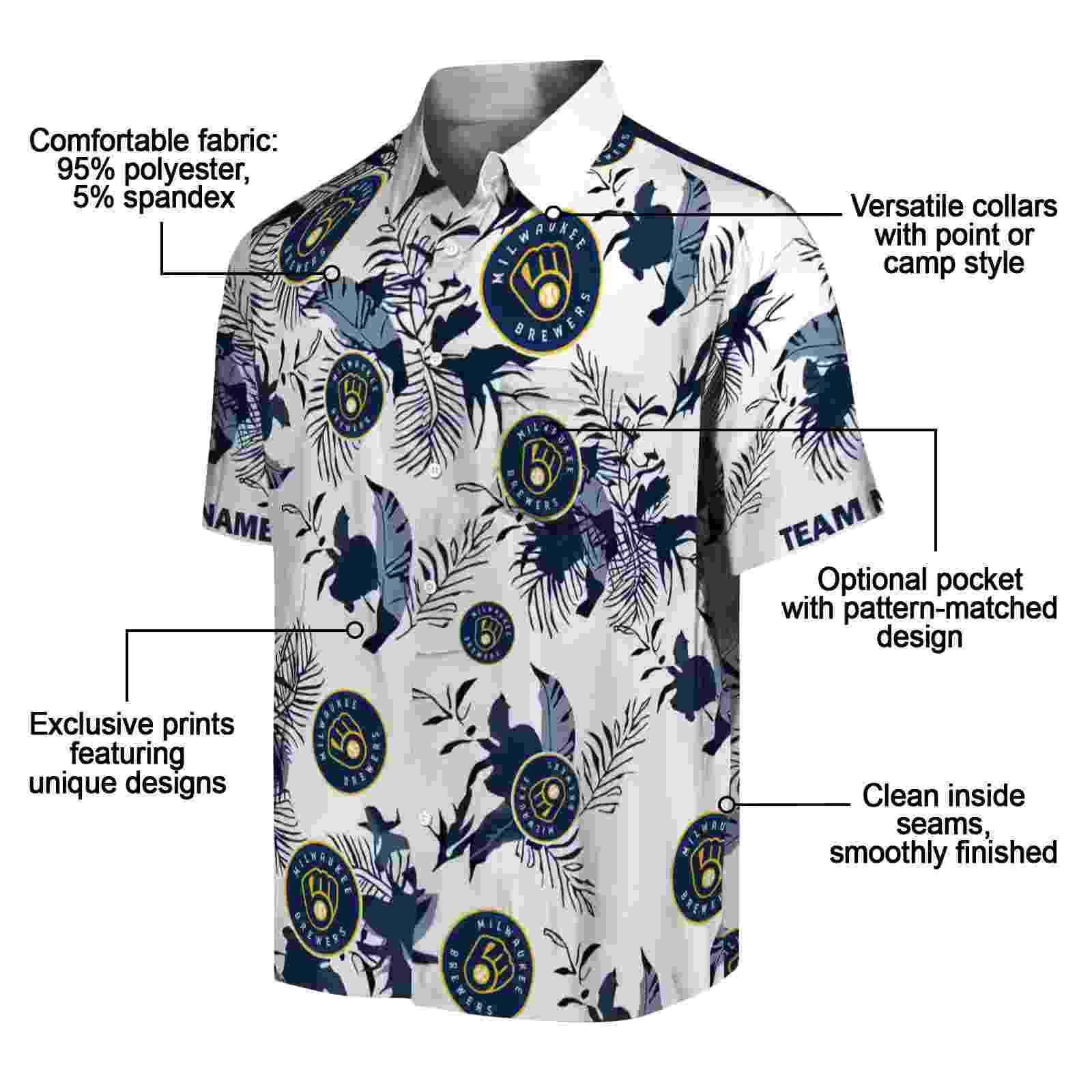 personalized milwaukee brewers botanical theme navy blue white hawaiian shirt new arrival