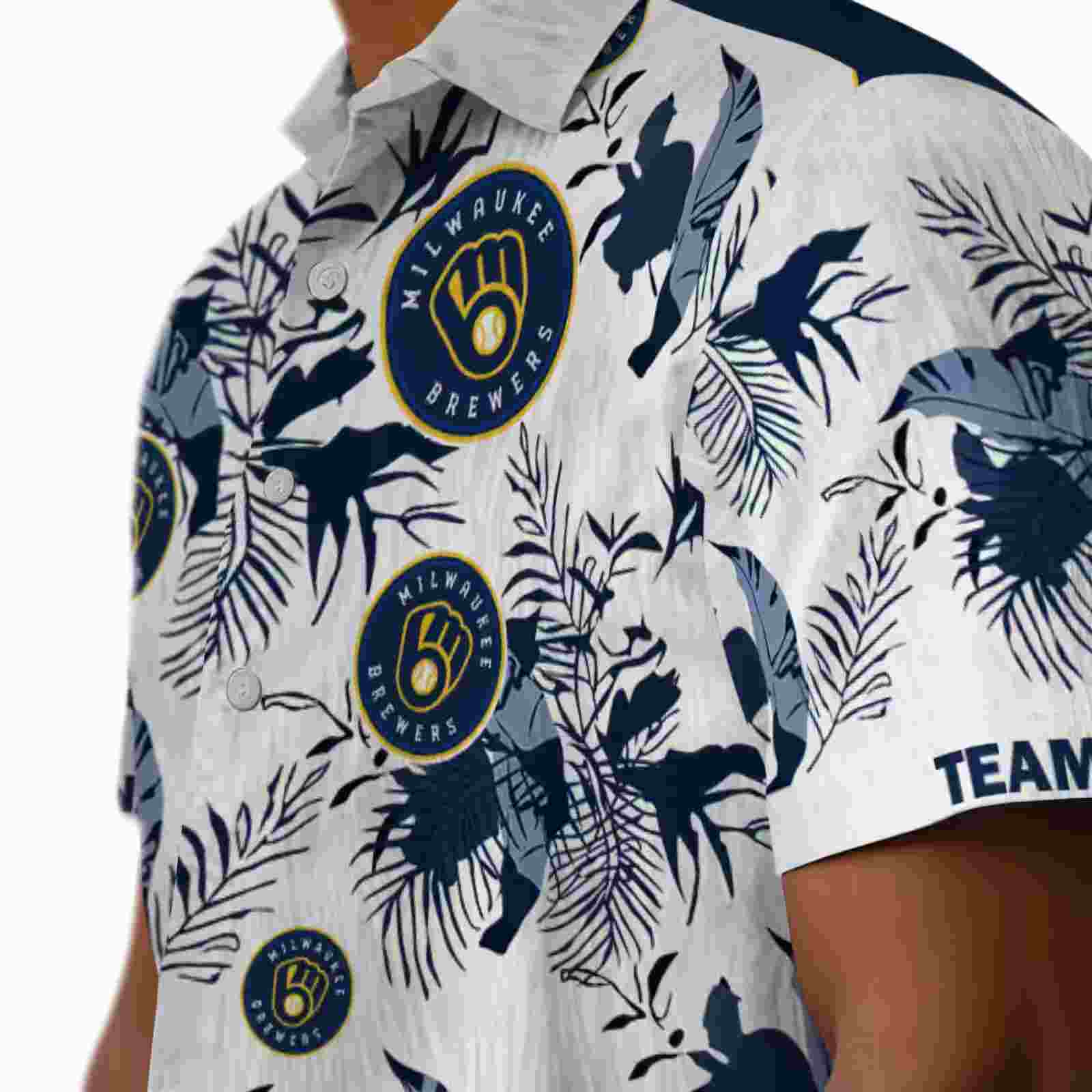 personalized milwaukee brewers botanical theme navy blue white hawaiian shirt trendy