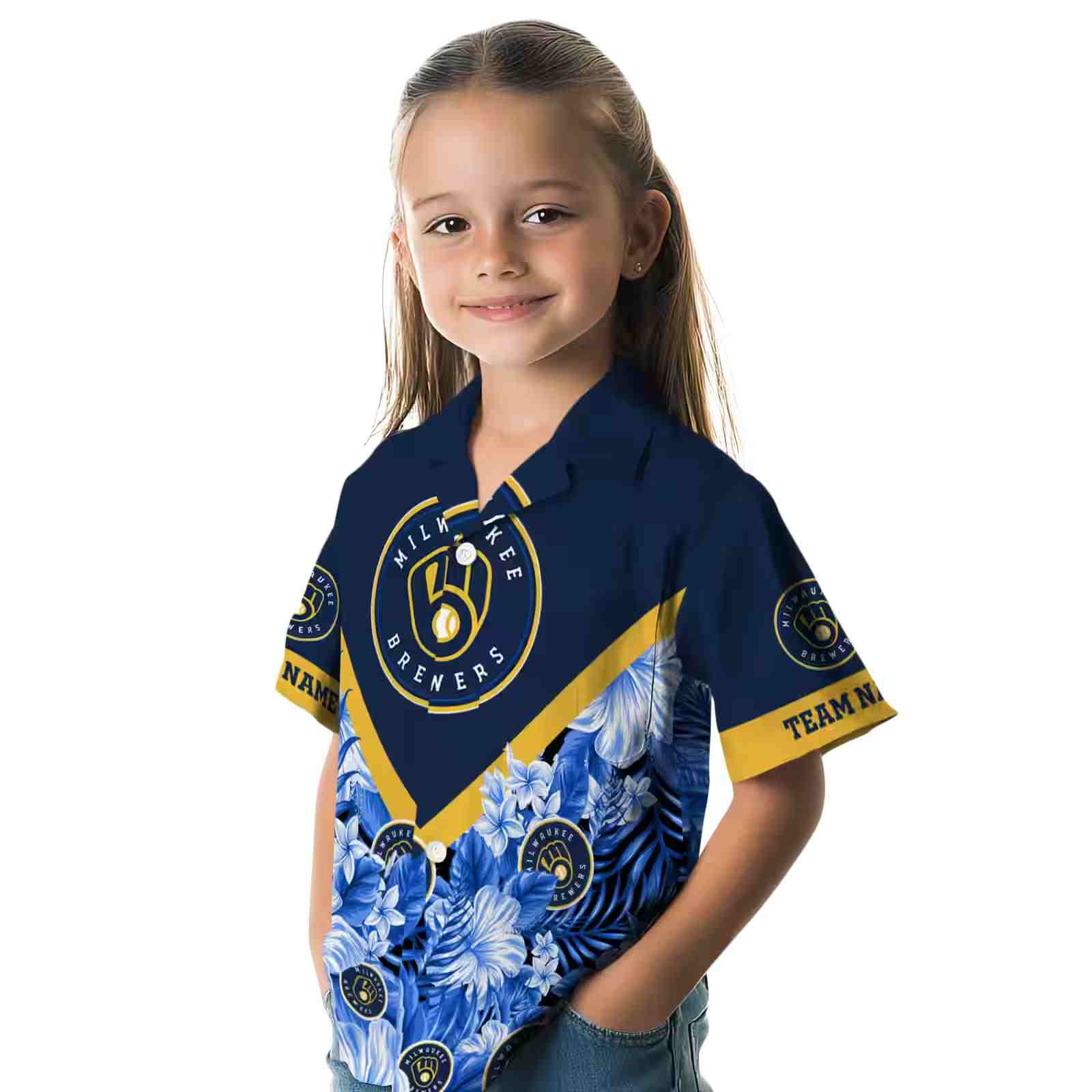 personalized milwaukee brewers floral chevron navy blue hawaiian shirt premium grade