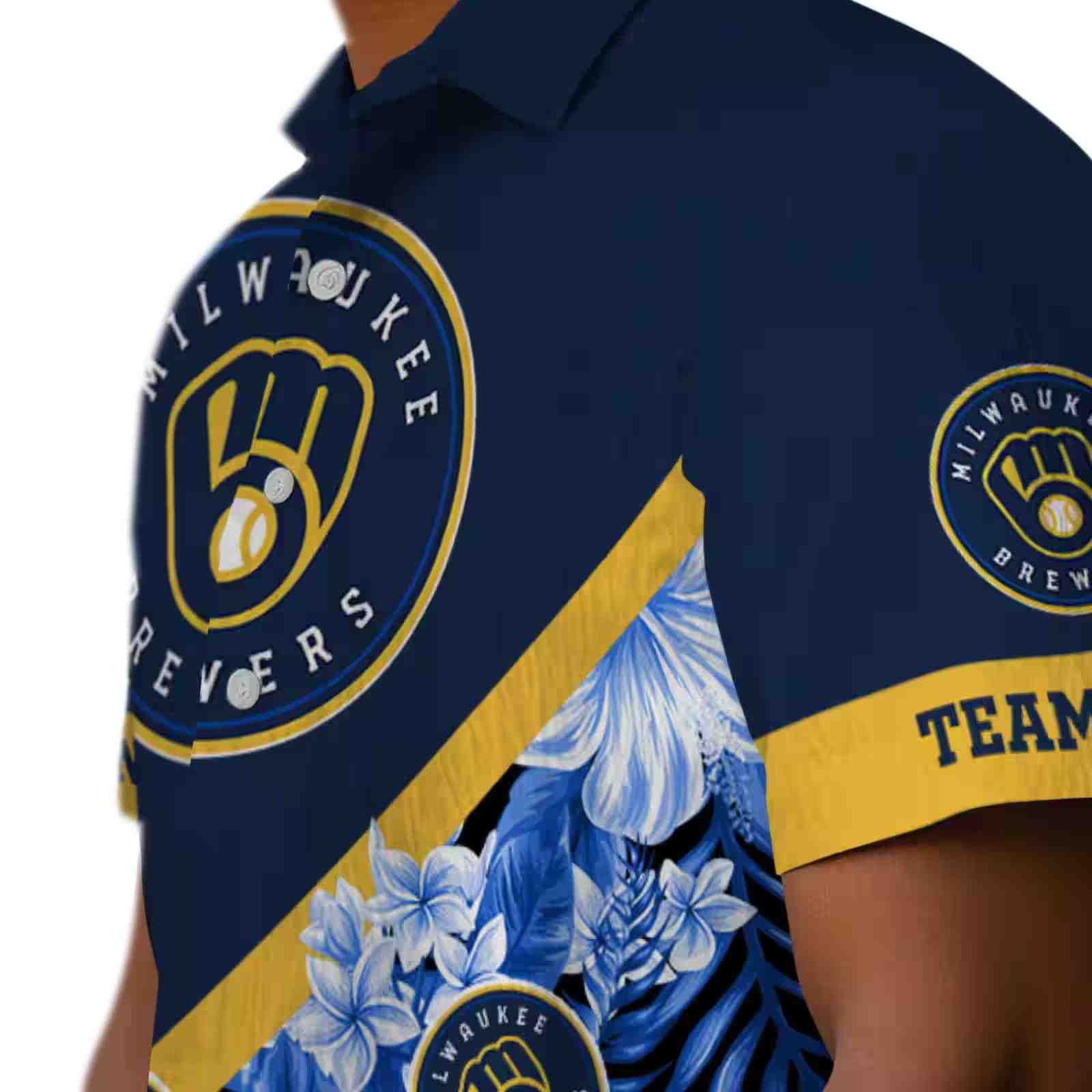 personalized milwaukee brewers floral chevron navy blue hawaiian shirt trendy