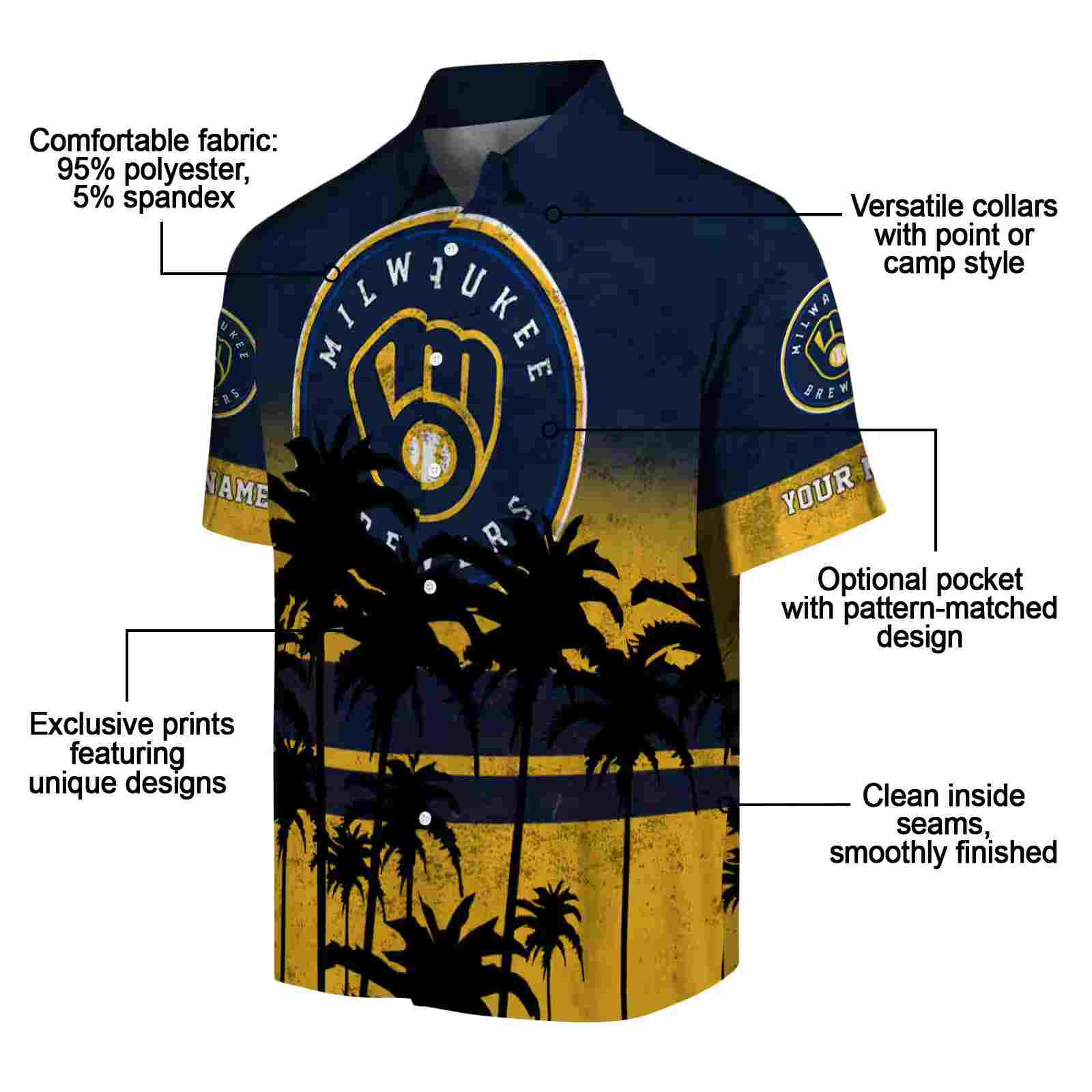 personalized milwaukee brewers sunset pattern navy blue black hawaiian shirt new arrival