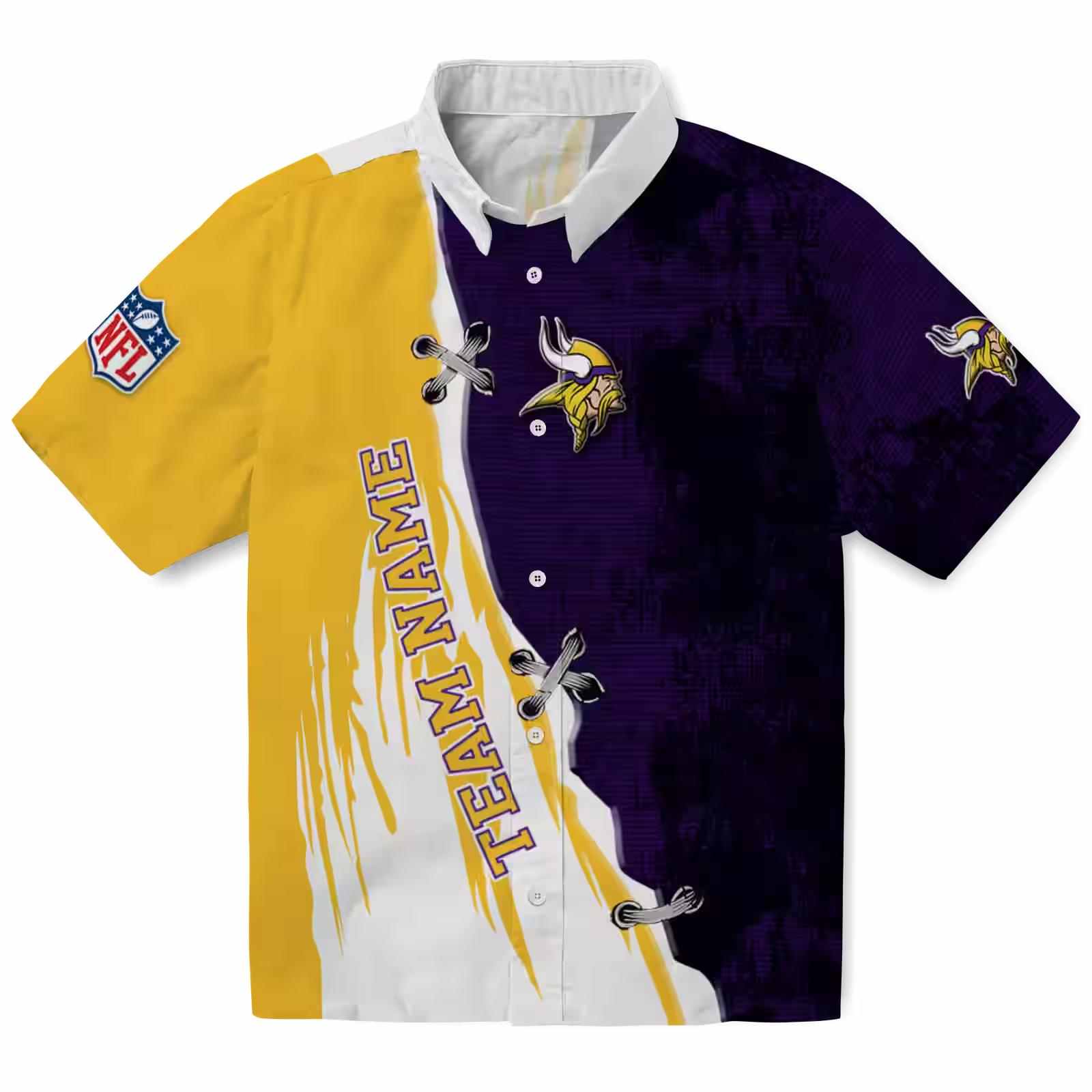 Personalized Minnesota Vikings Edgy Streaks Purple White Hawaiian Shirt