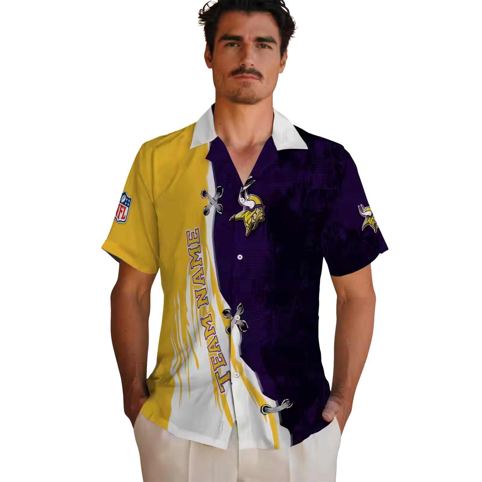 personalized minnesota vikings edgy streaks purple white hawaiian shirt fashion forward