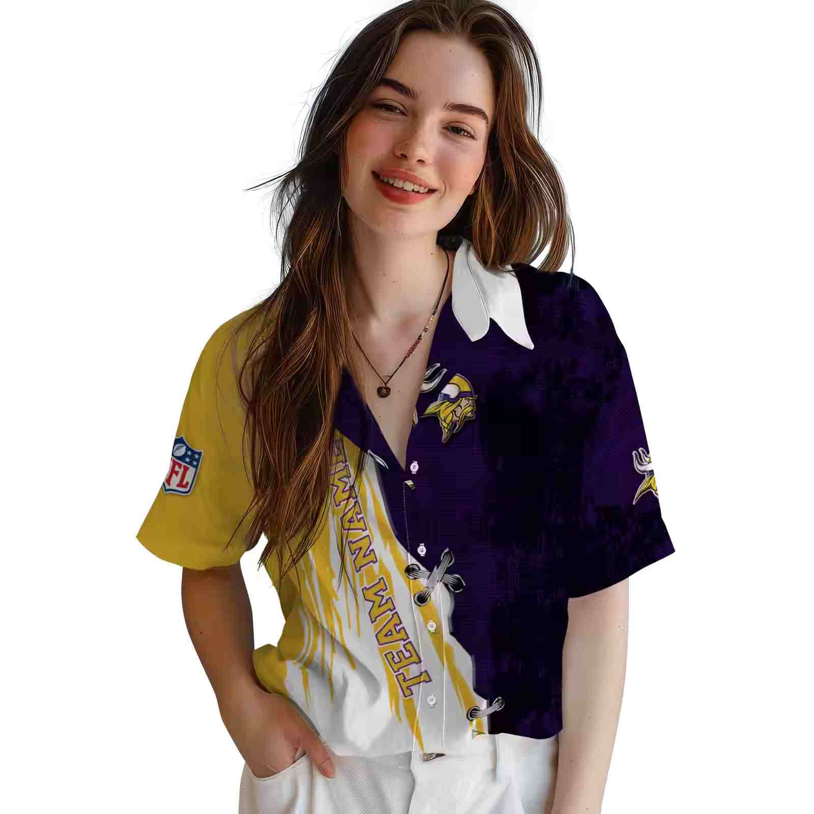 personalized minnesota vikings edgy streaks purple white hawaiian shirt latest model