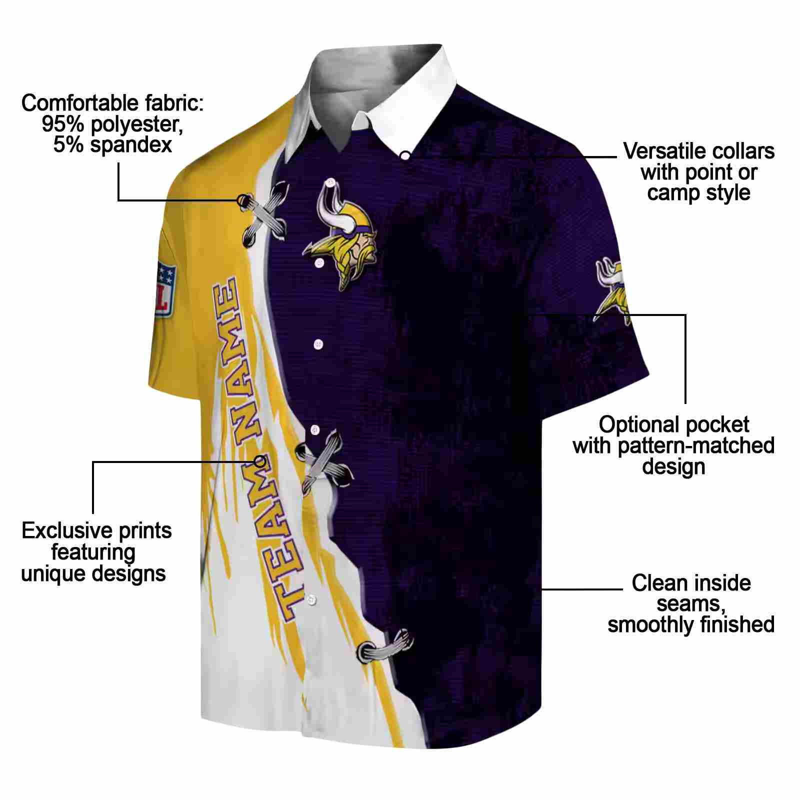 personalized minnesota vikings edgy streaks purple white hawaiian shirt new arrival