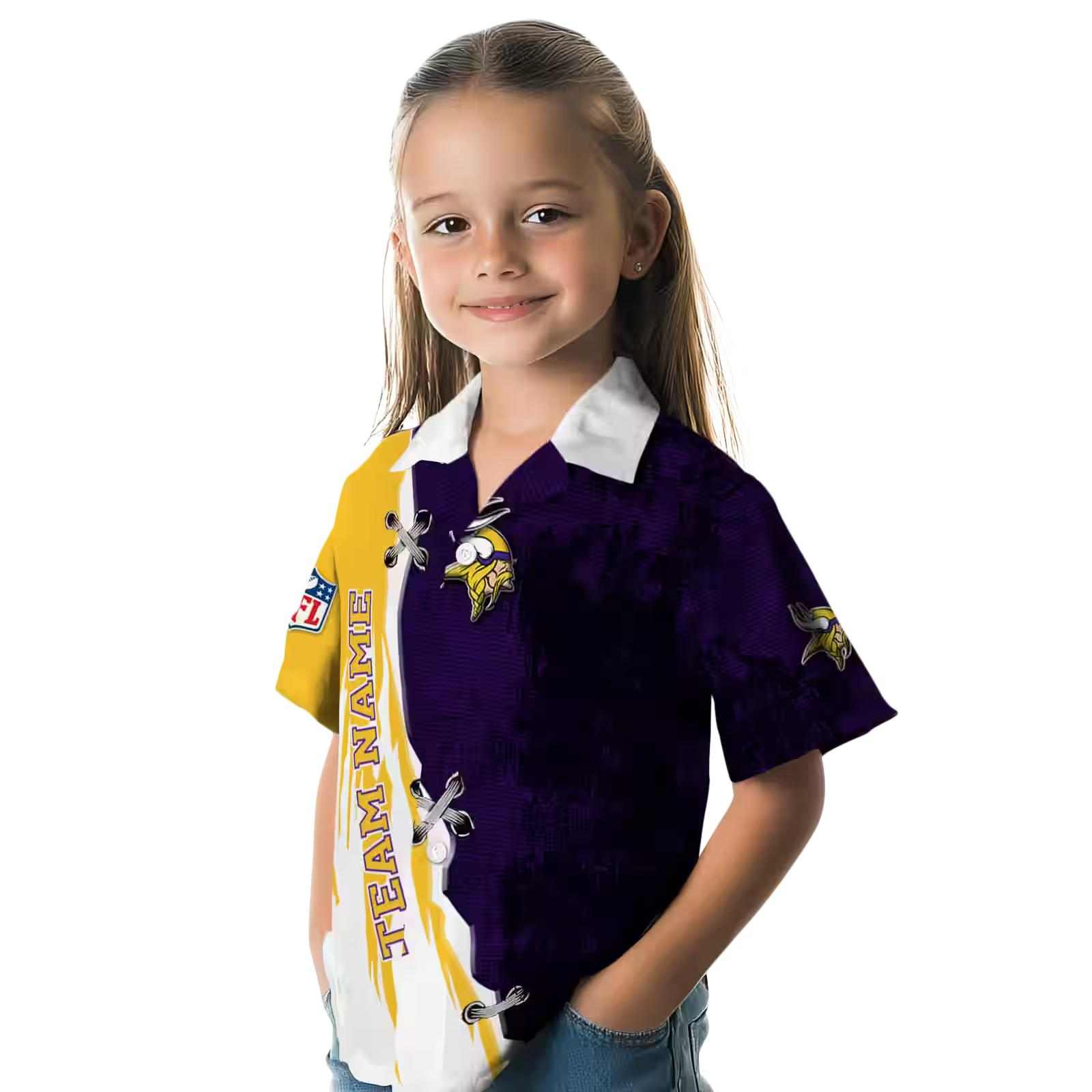 personalized minnesota vikings edgy streaks purple white hawaiian shirt premium grade