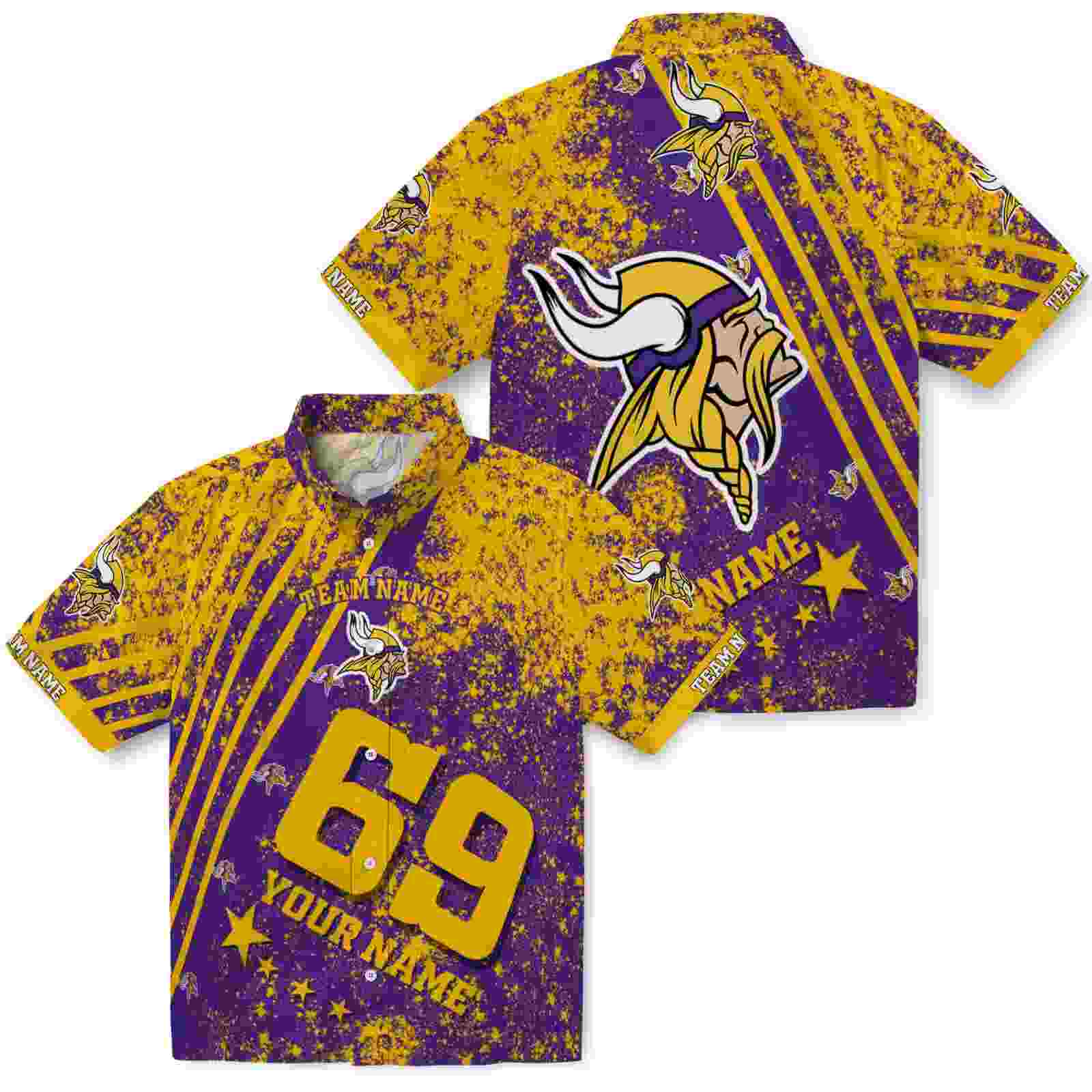 personalized minnesota vikings star stripes purple hawaiian shirt high quality