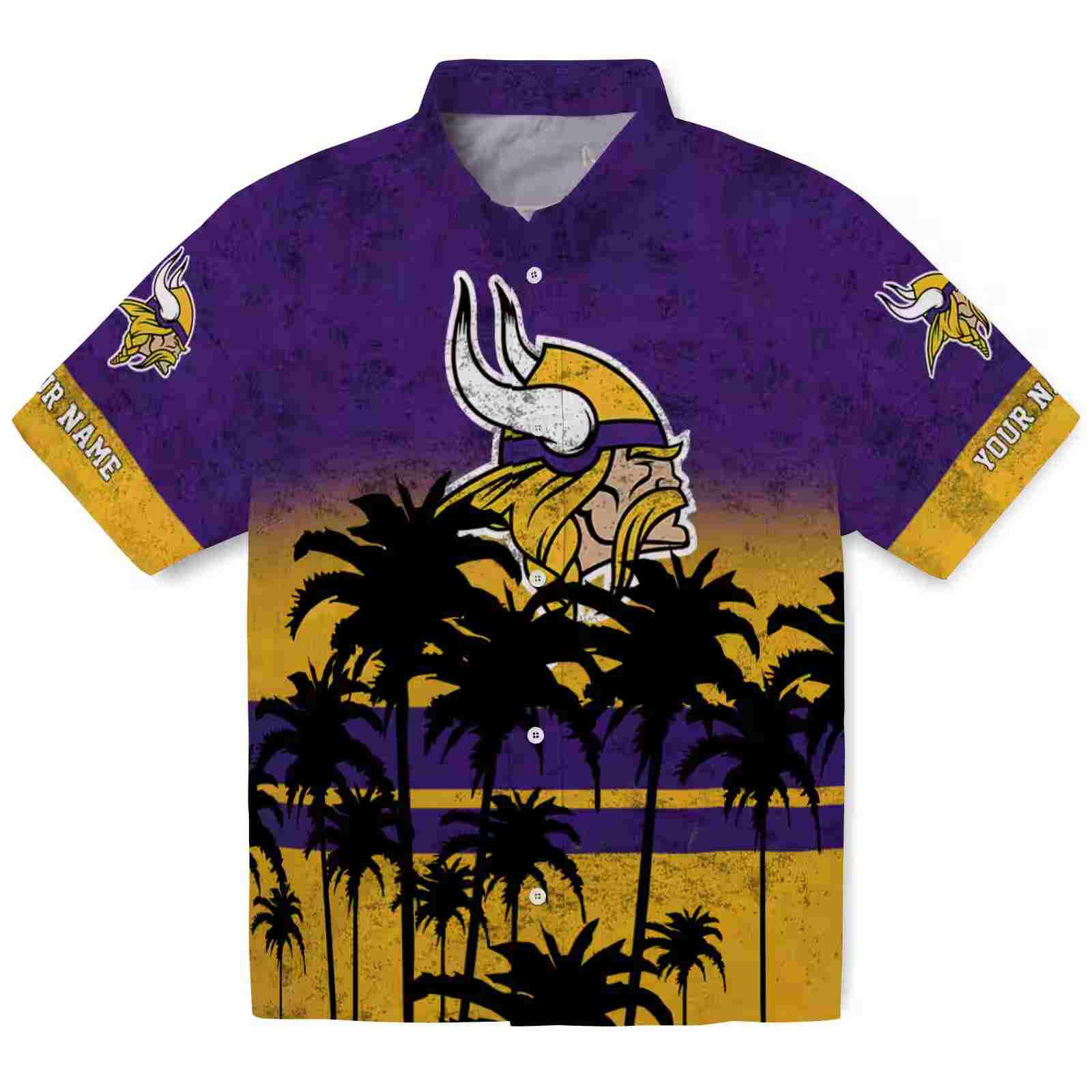 Personalized Minnesota Vikings Sunset Pattern Purple Black Hawaiian Shirt