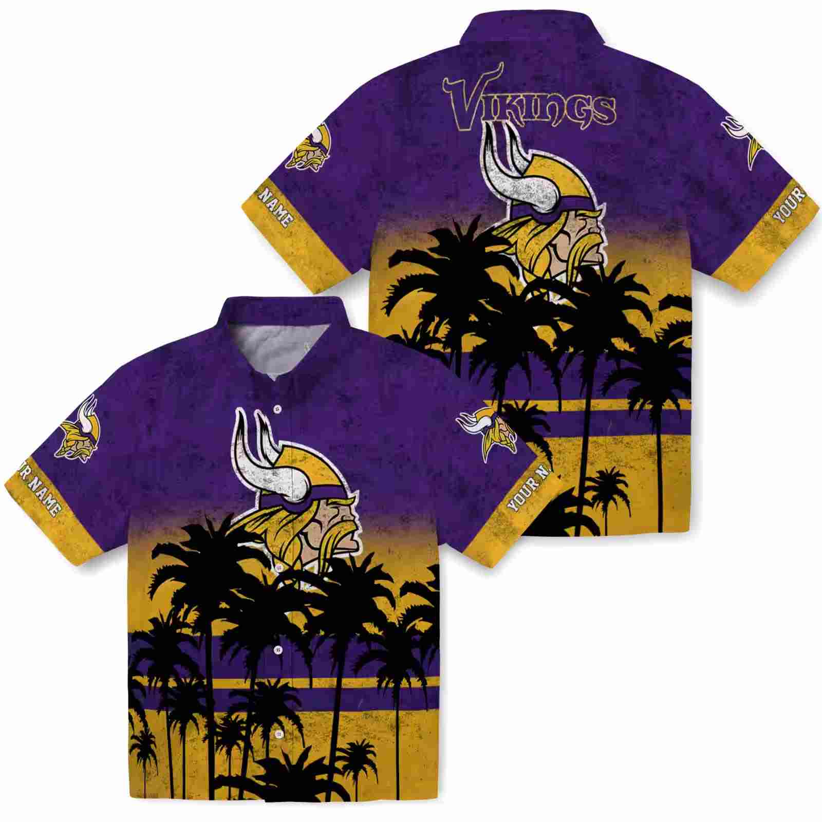 personalized minnesota vikings sunset pattern purple black hawaiian shirt high quality