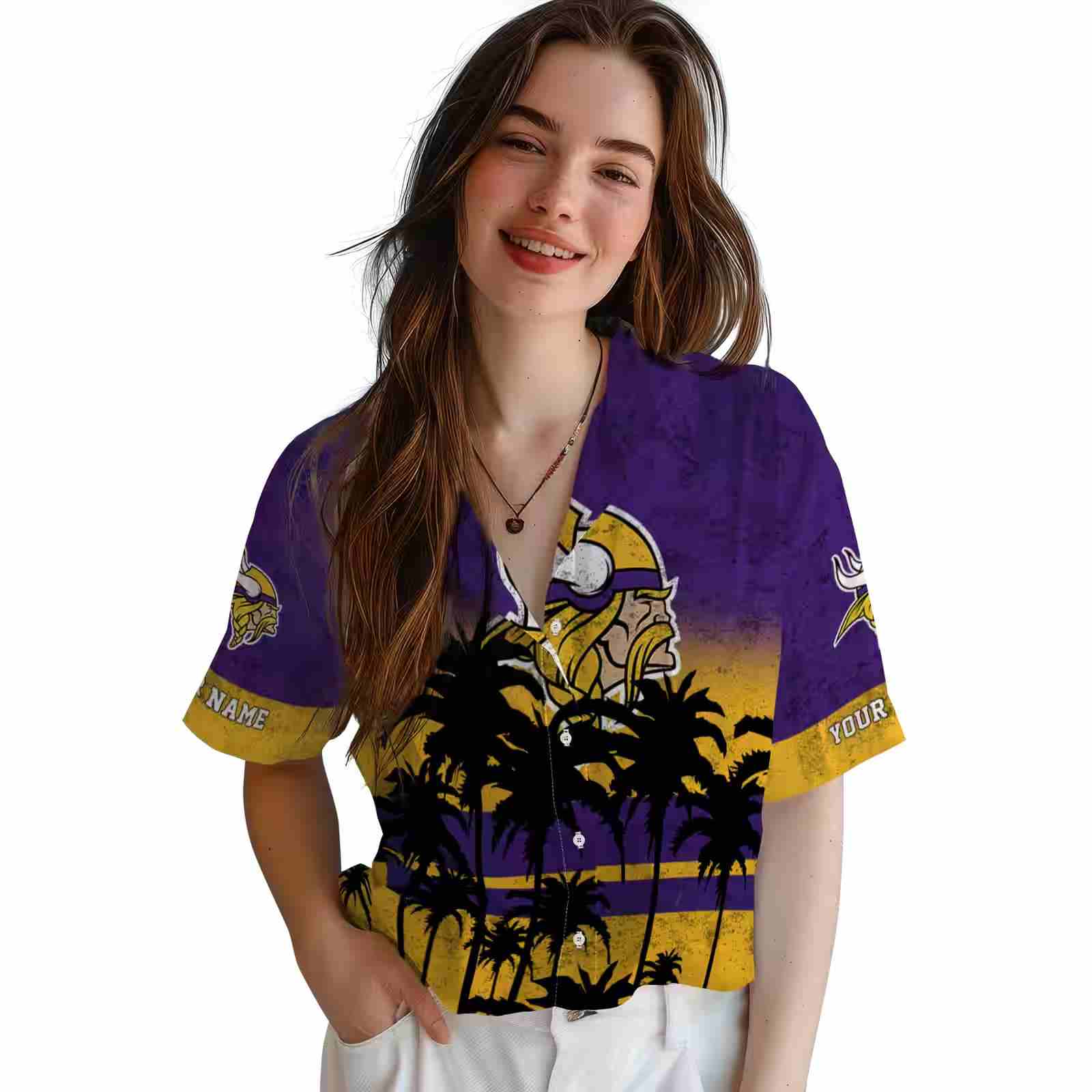 personalized minnesota vikings sunset pattern purple black hawaiian shirt latest model