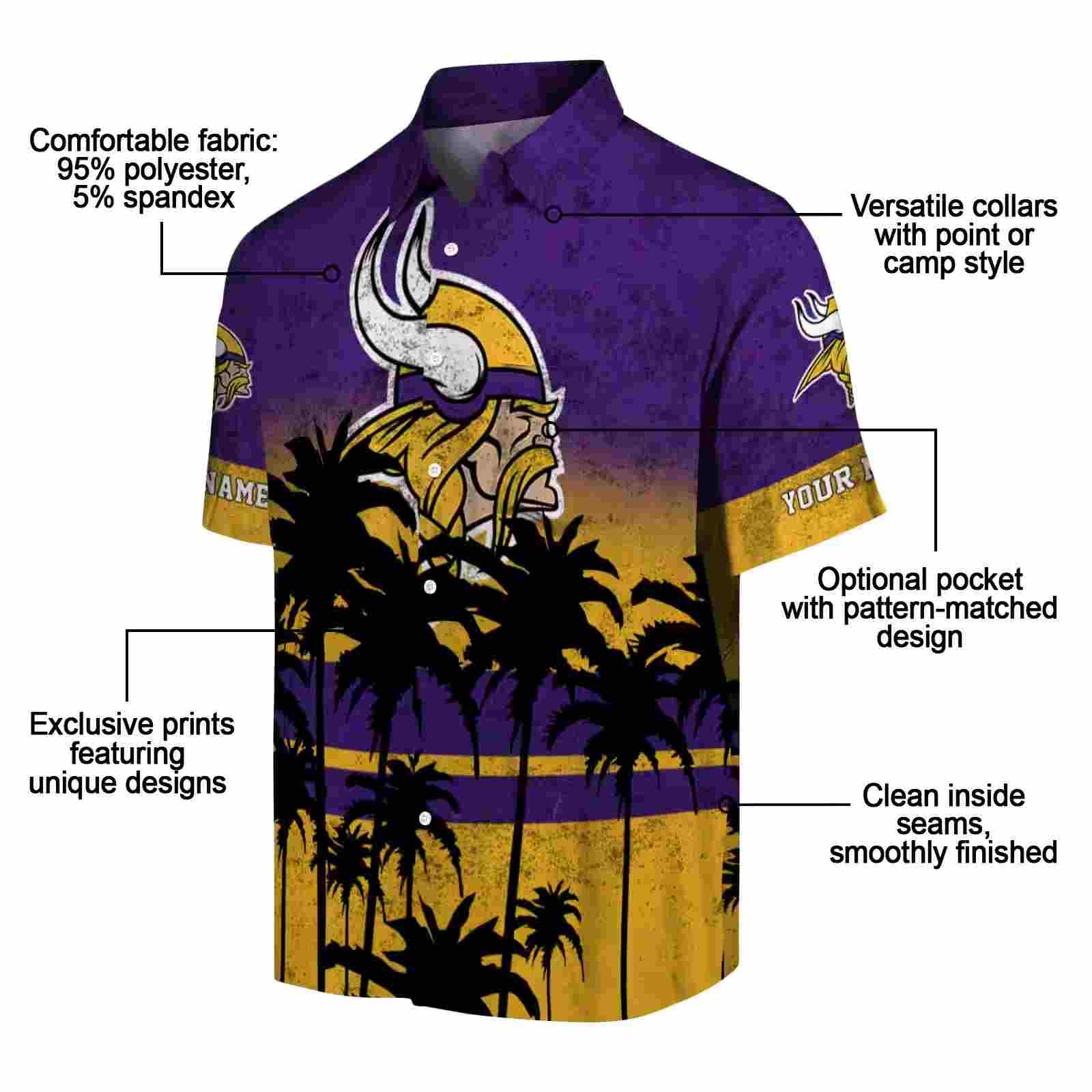 personalized minnesota vikings sunset pattern purple black hawaiian shirt new arrival