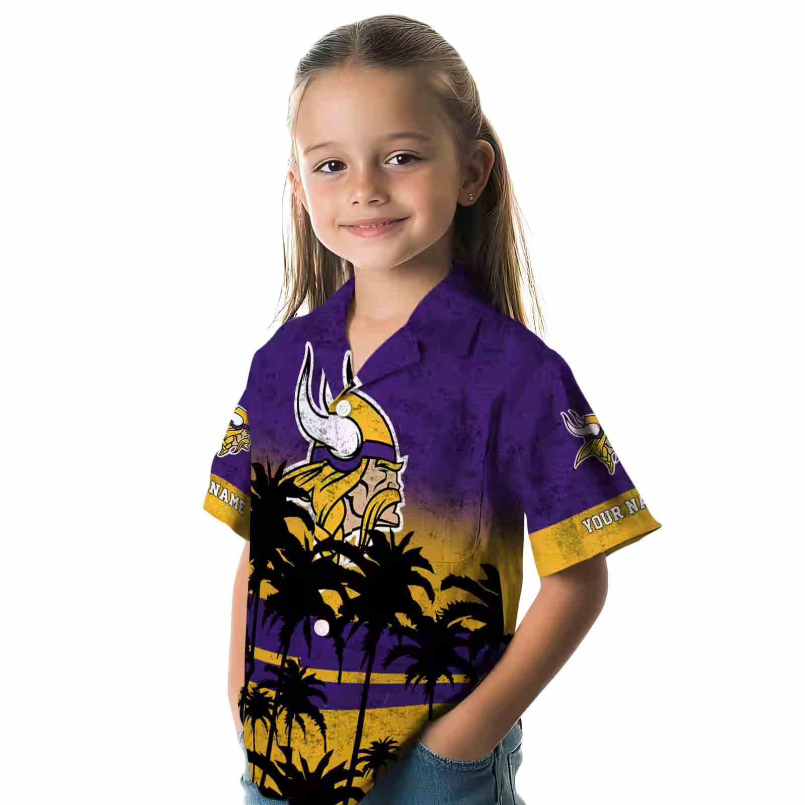 personalized minnesota vikings sunset pattern purple black hawaiian shirt premium grade