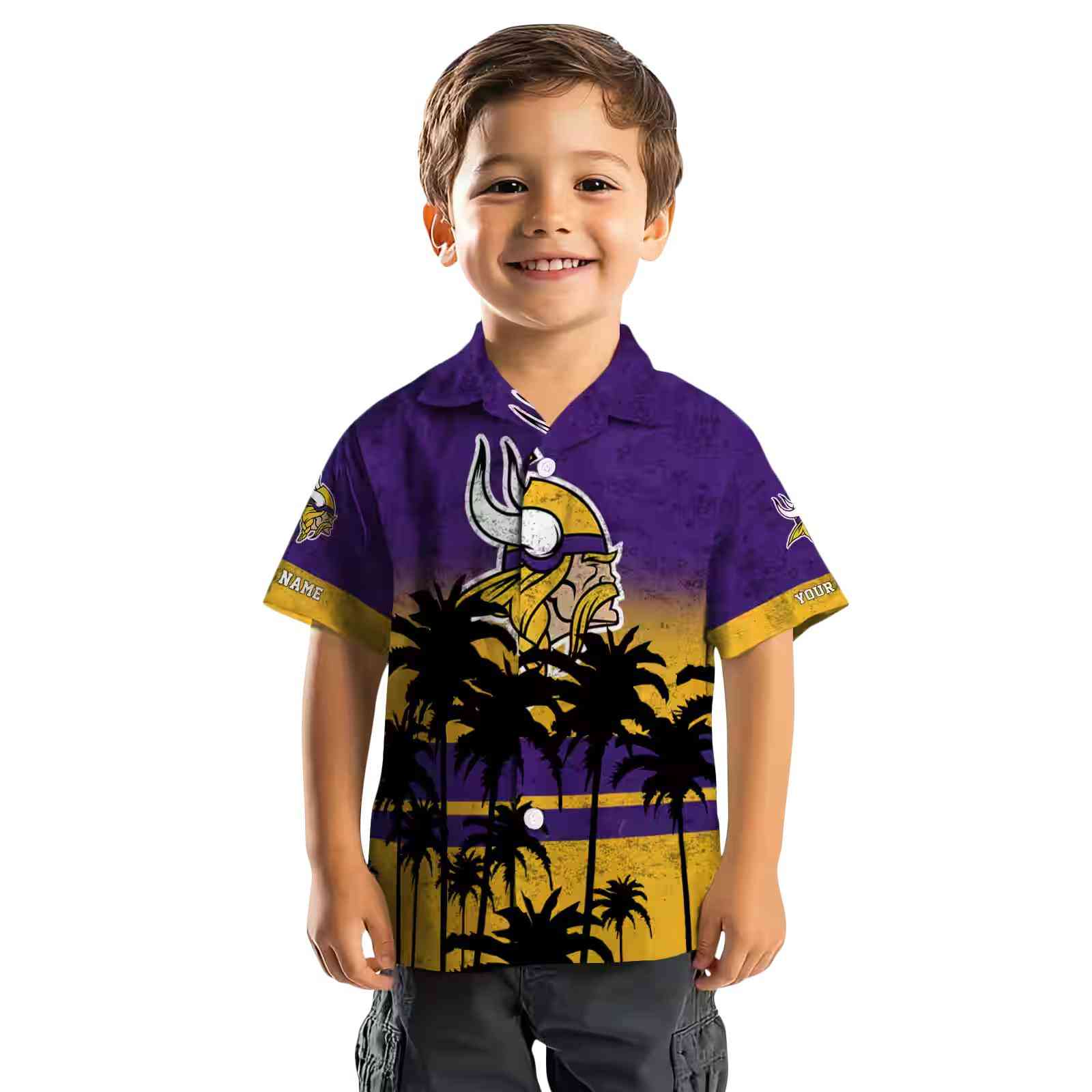 personalized minnesota vikings sunset pattern purple black hawaiian shirt top rated