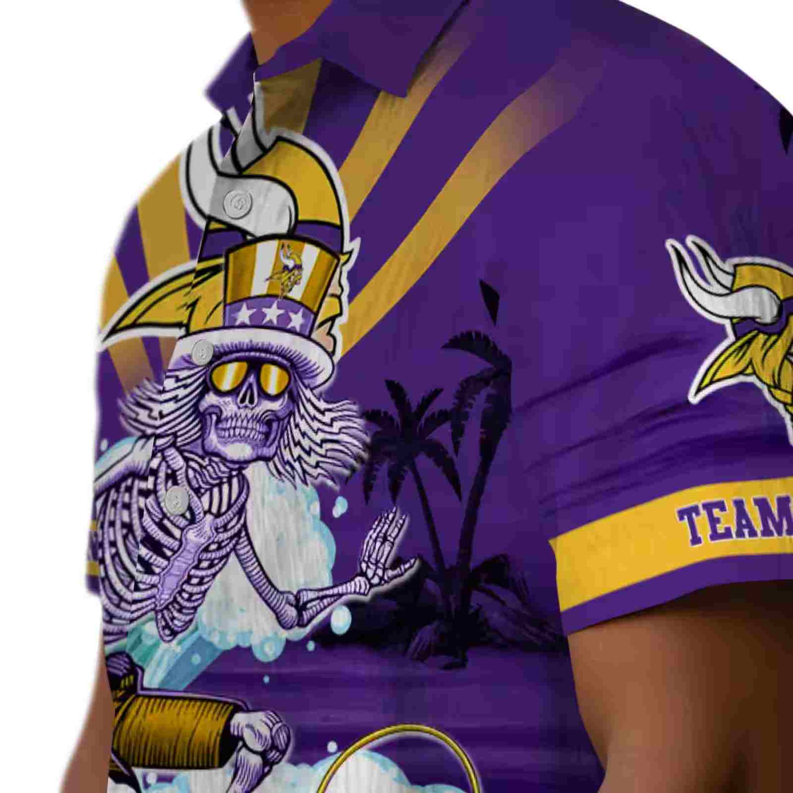 personalized minnesota vikings surfing skeleton purple blue hawaiian shirt trendy