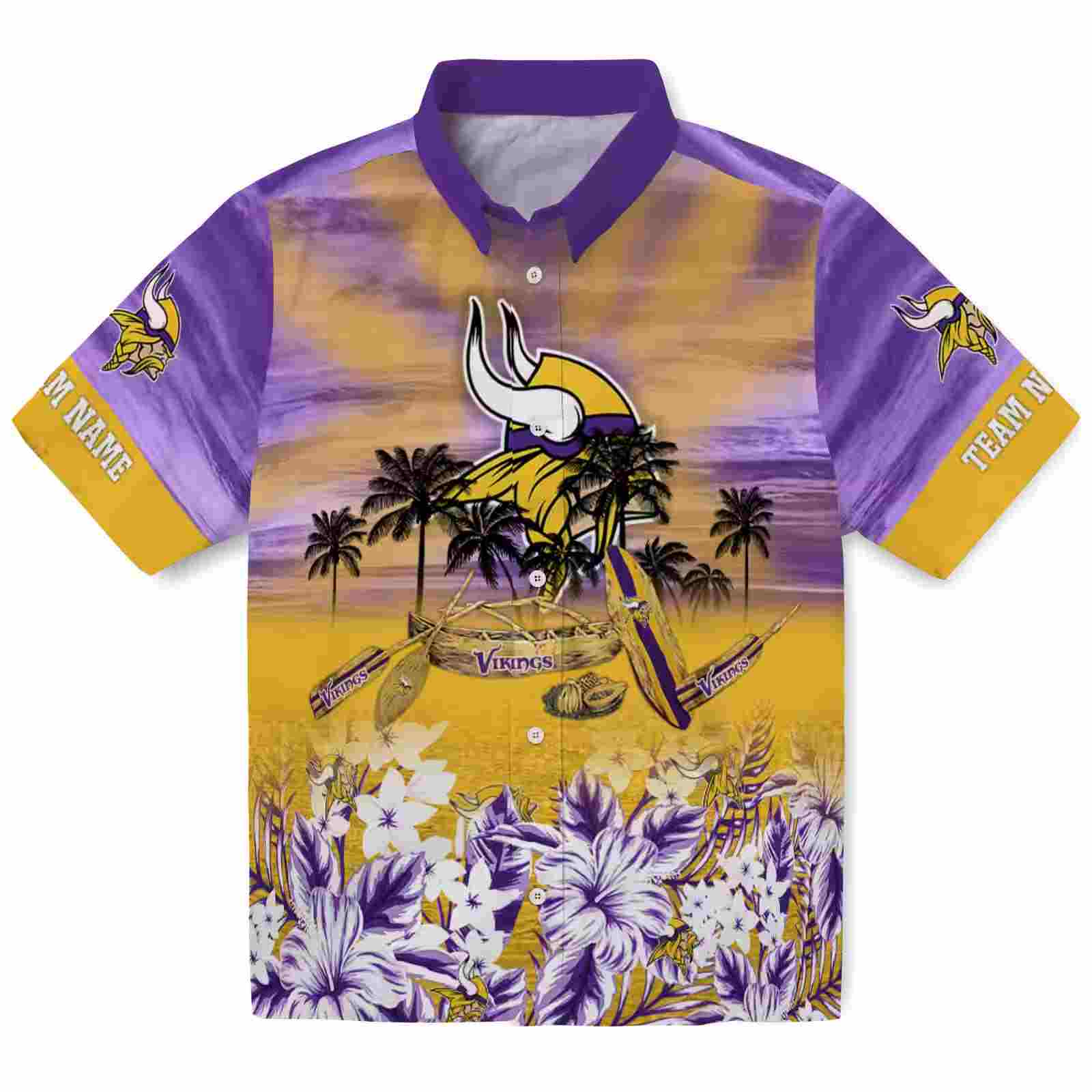 Personalized Minnesota Vikings Tropical Canoe Purple Hawaiian Shirt