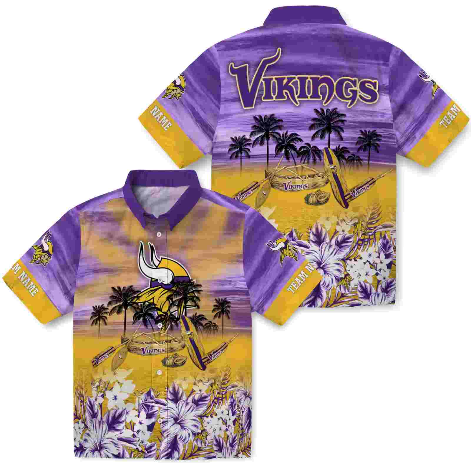 personalized minnesota vikings tropical canoe purple hawaiian shirt high quality