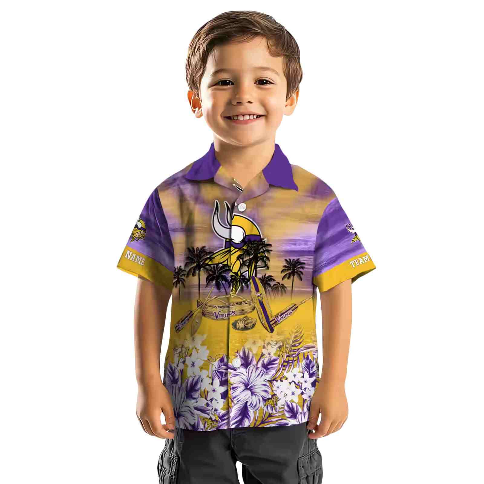 personalized minnesota vikings tropical canoe purple hawaiian shirt top rated