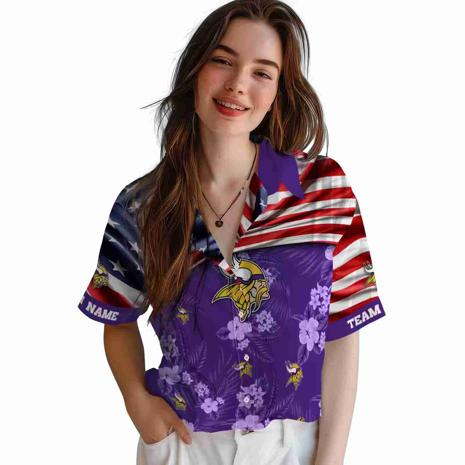 personalized minnesota vikings us flag hibiscus purple hawaiian shirt latest model